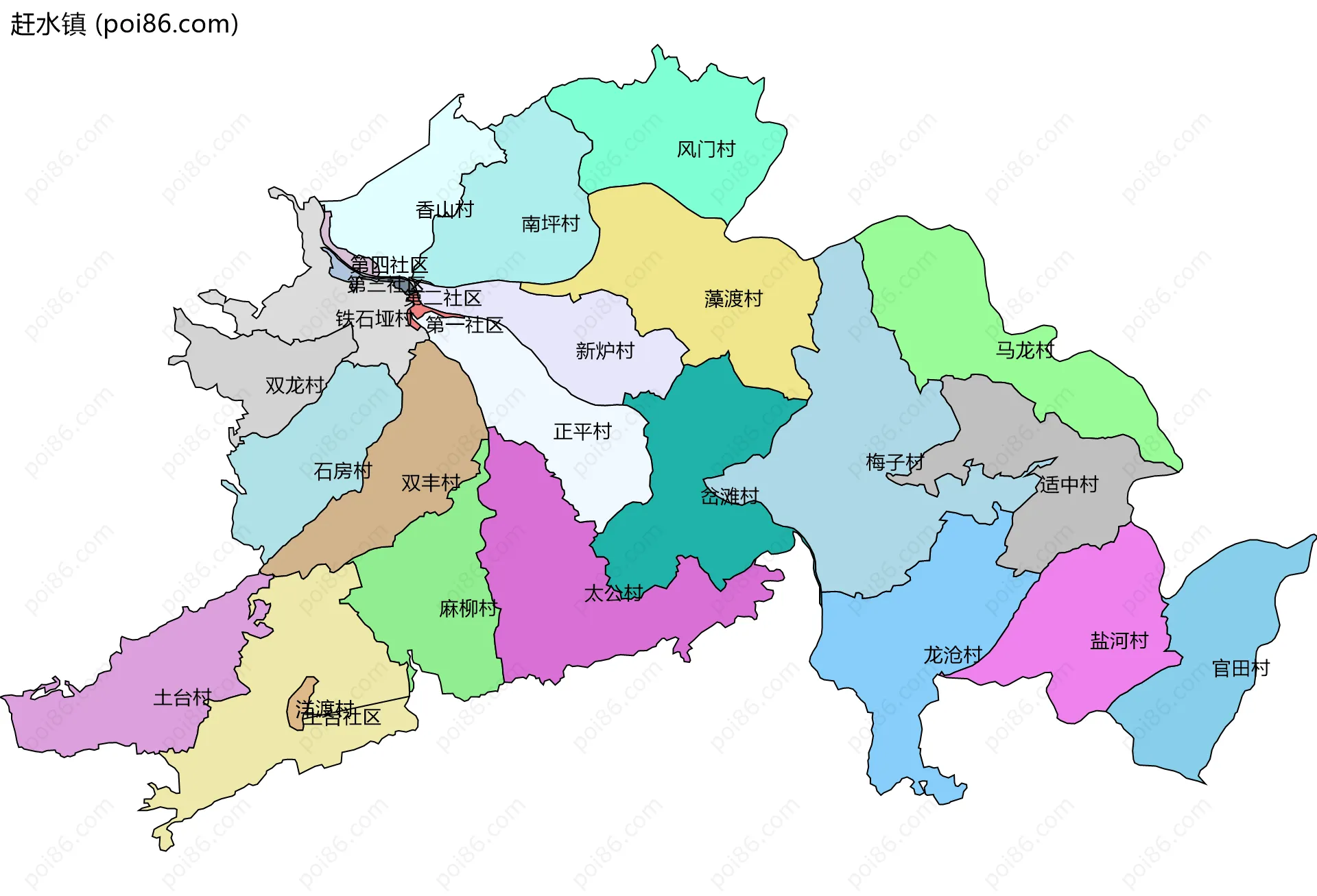 赶水镇边界地图(五级行政区划)