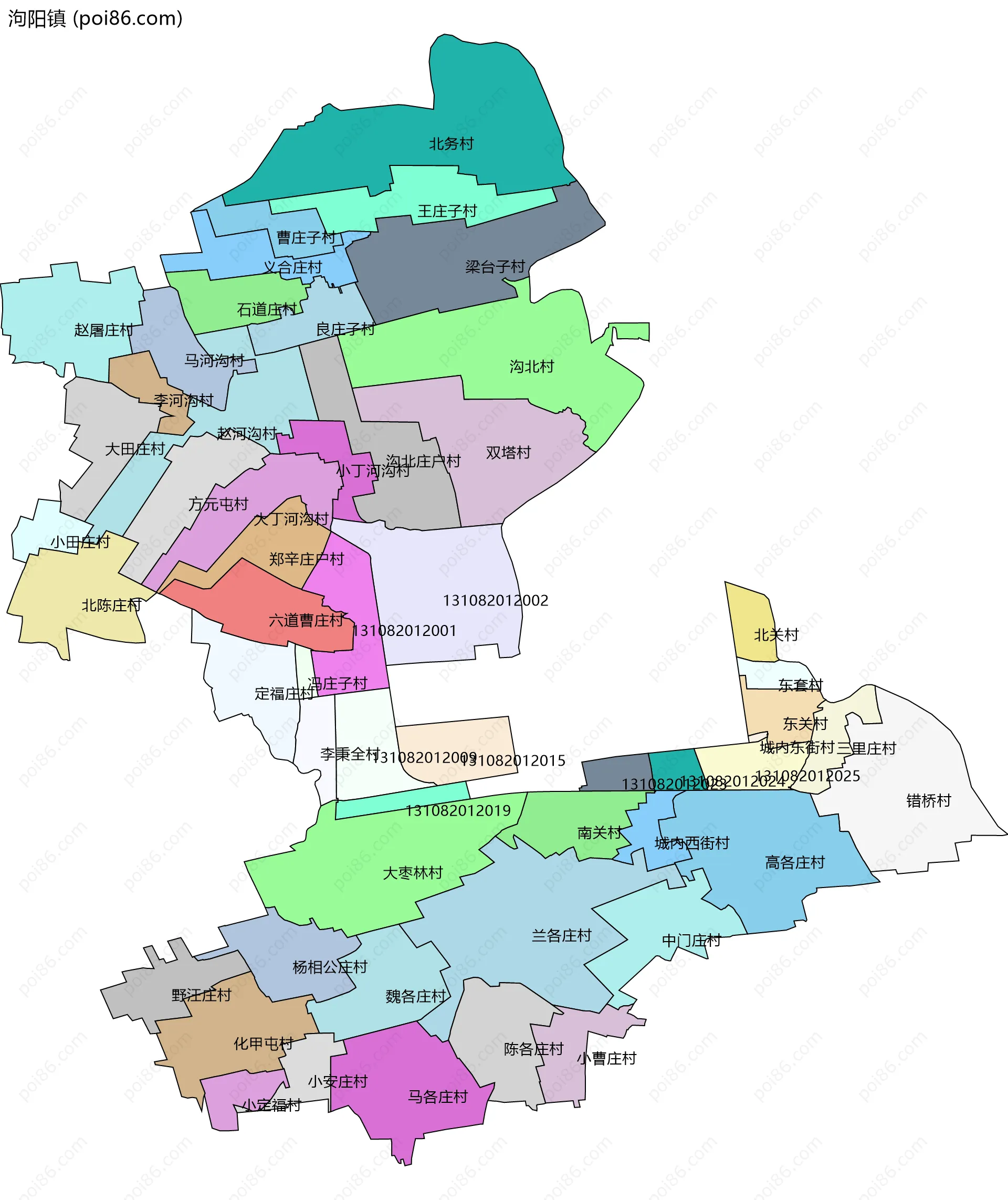 泃阳镇边界地图(五级行政区划)