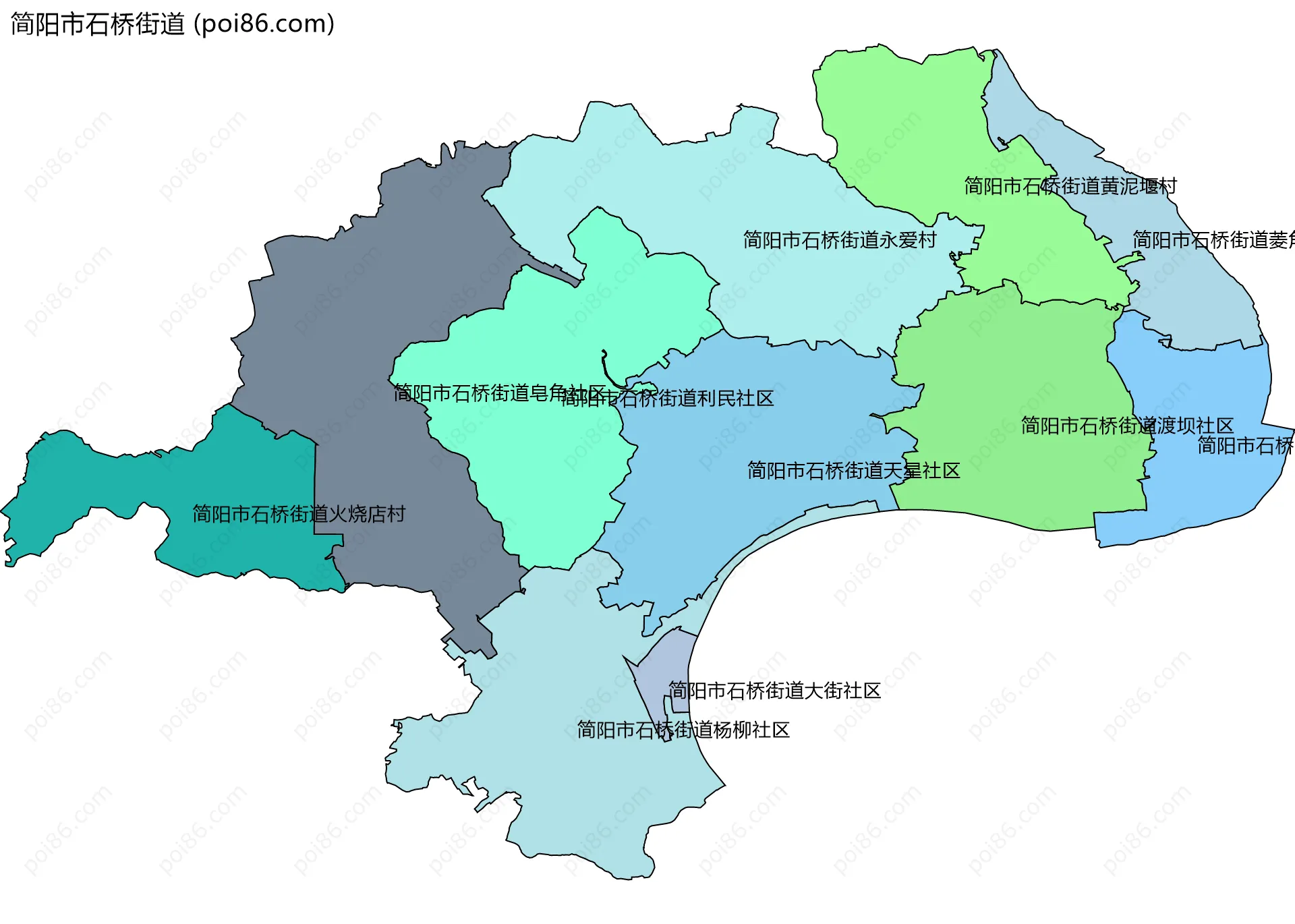 简阳市石桥街道边界地图(五级行政区划)