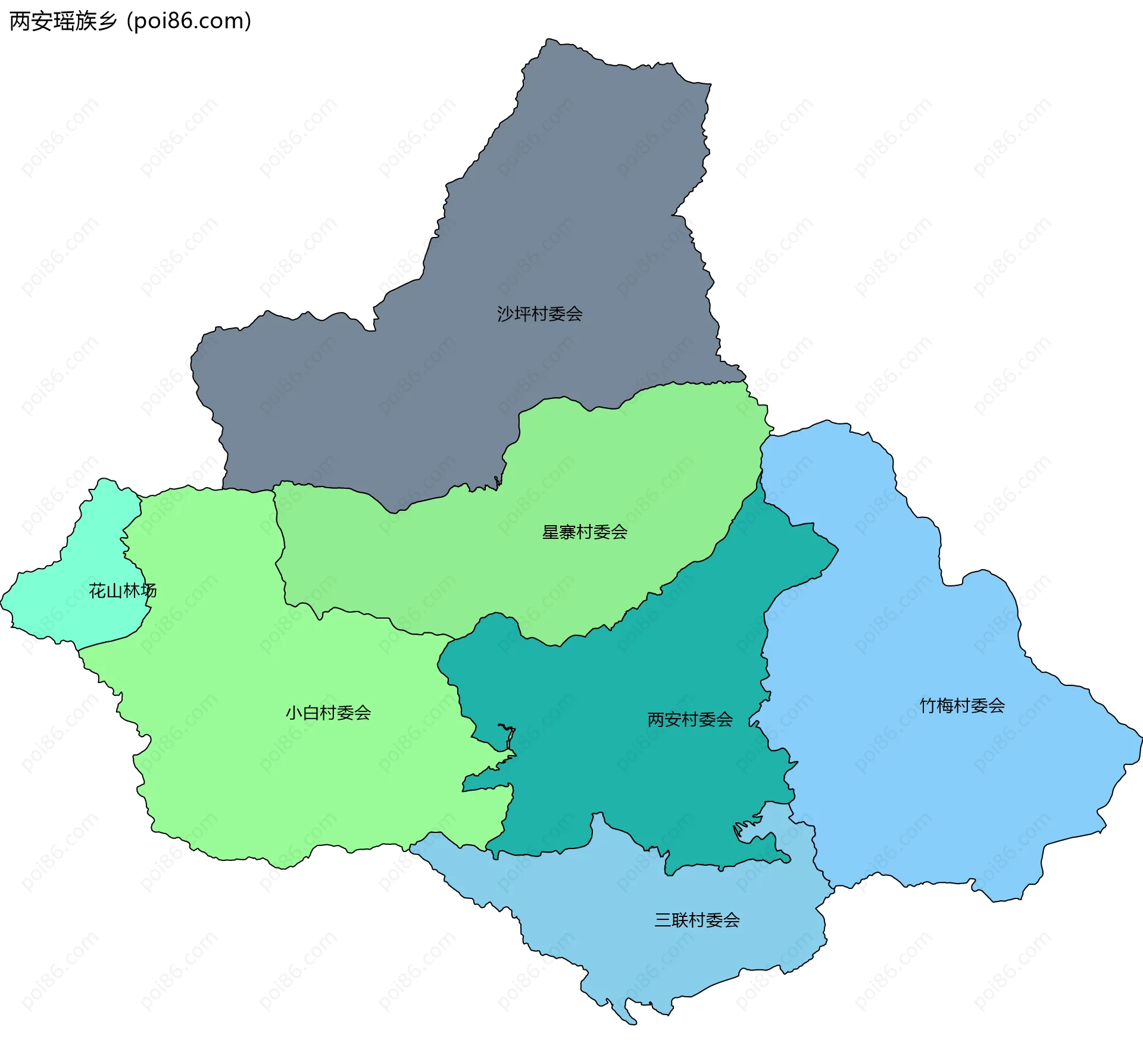 两安瑶族乡边界地图(五级行政区划)