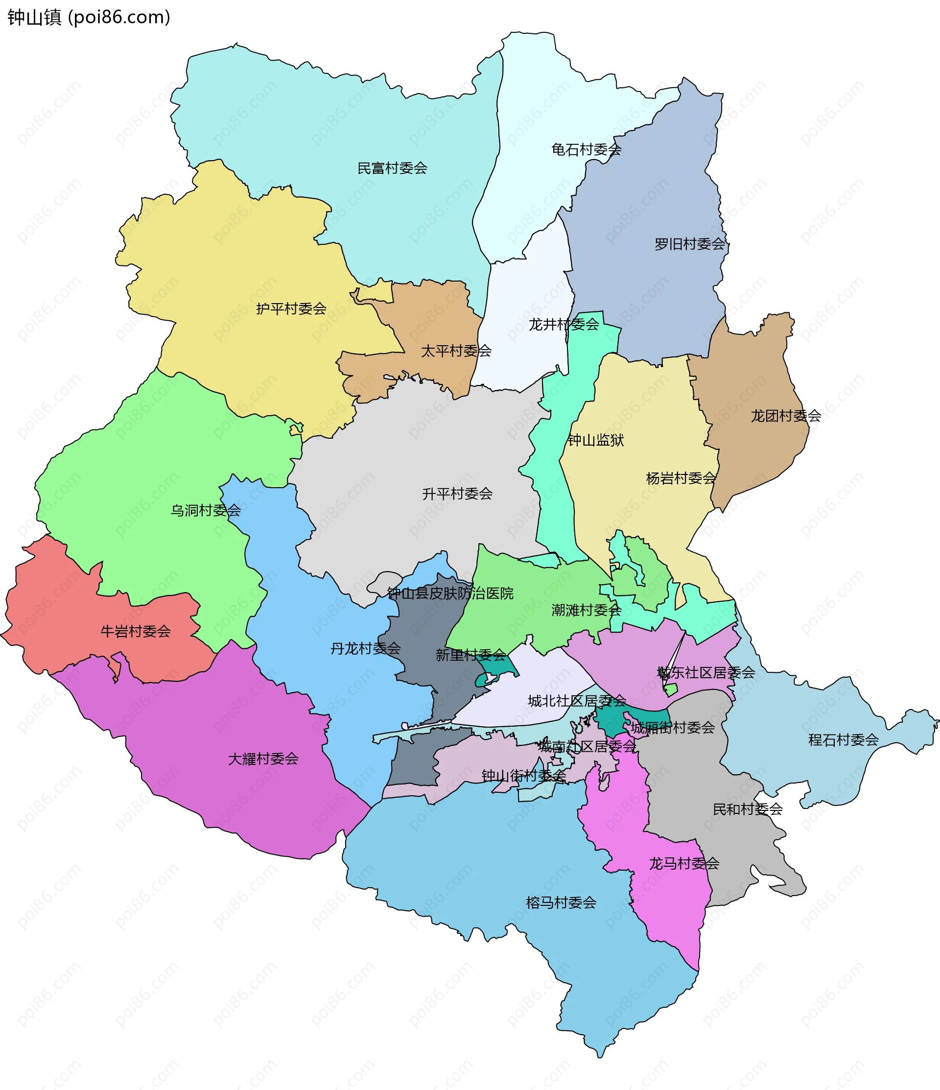 钟山镇边界地图(五级行政区划)