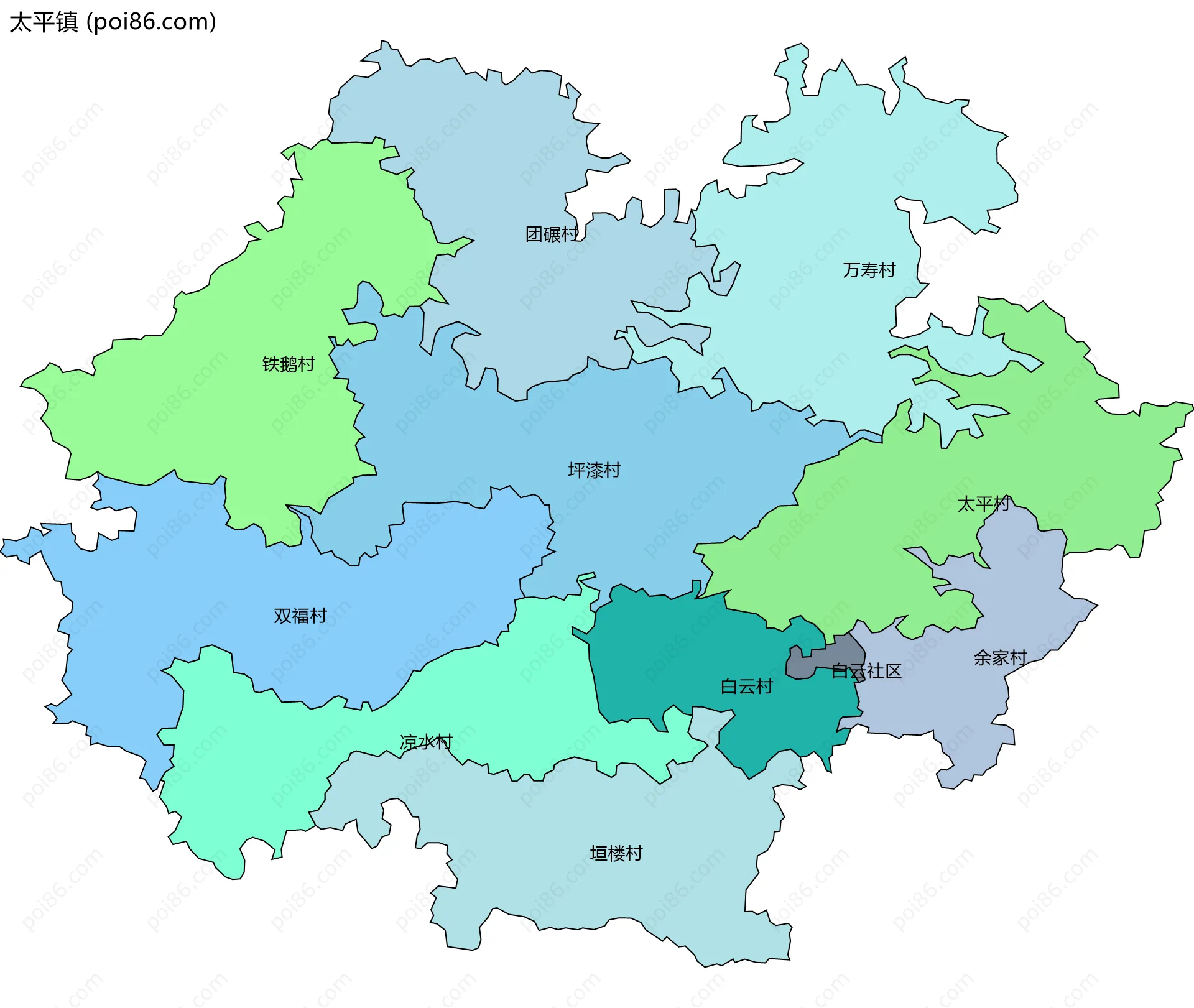 太平镇边界地图(五级行政区划)