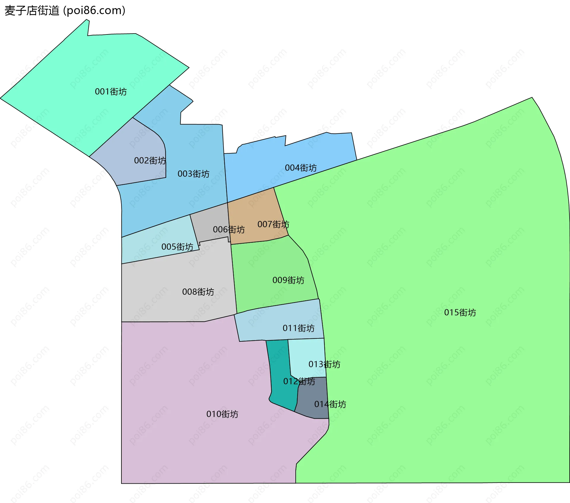 麦子店街道边界地图(五级行政区划)
