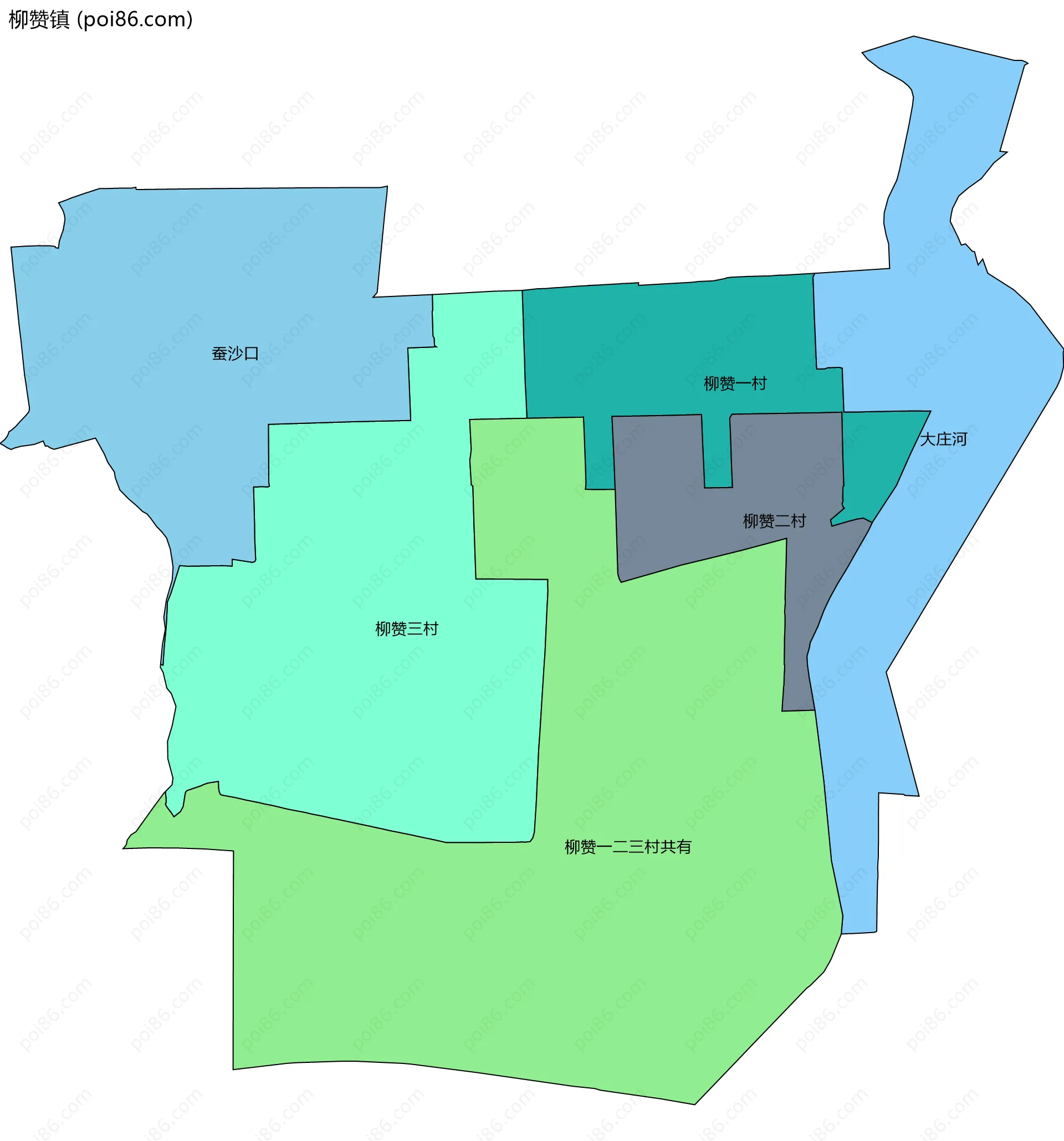 柳赞镇边界地图(五级行政区划)