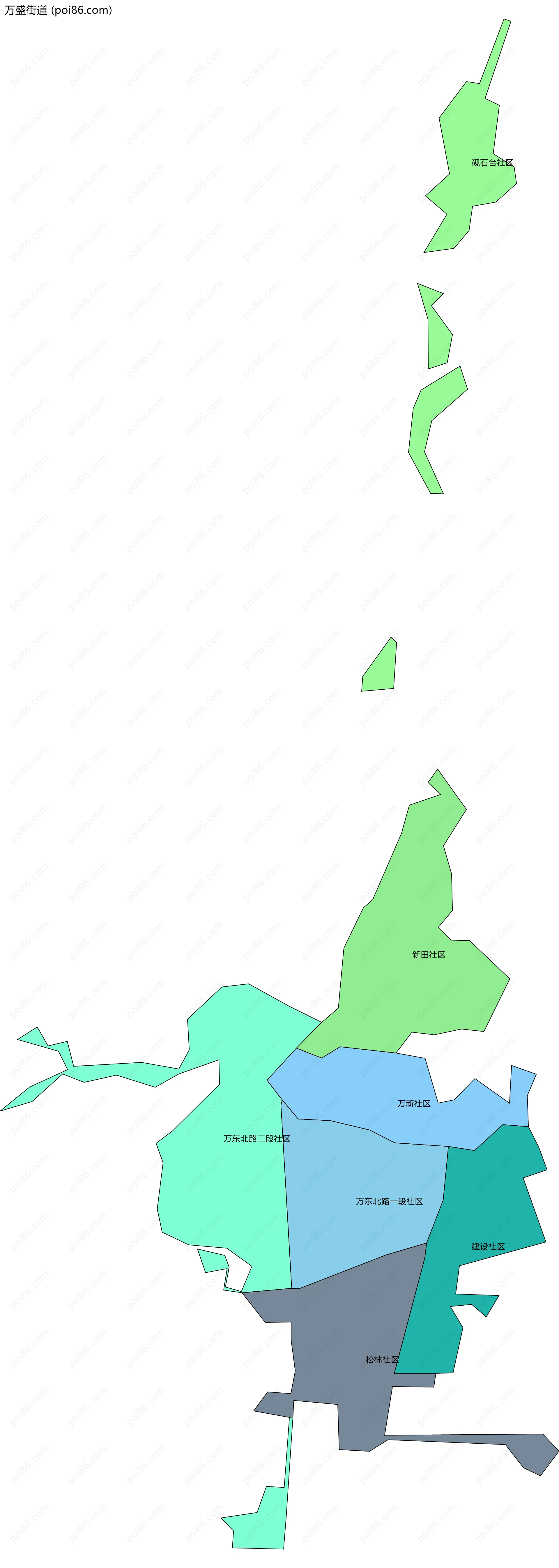 万盛街道边界地图(五级行政区划)