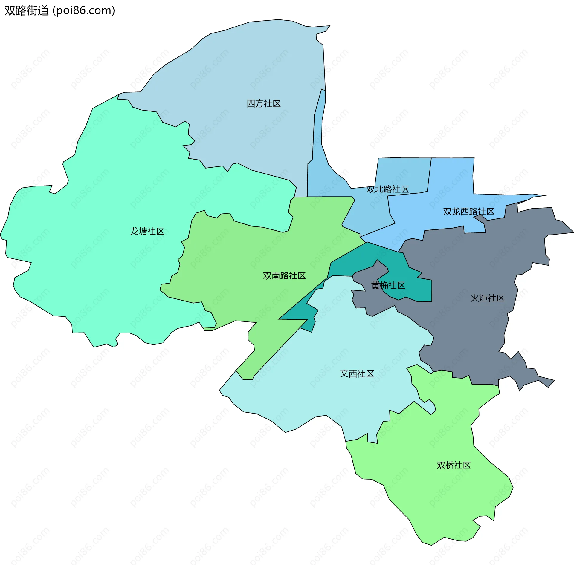 双路街道边界地图(五级行政区划)