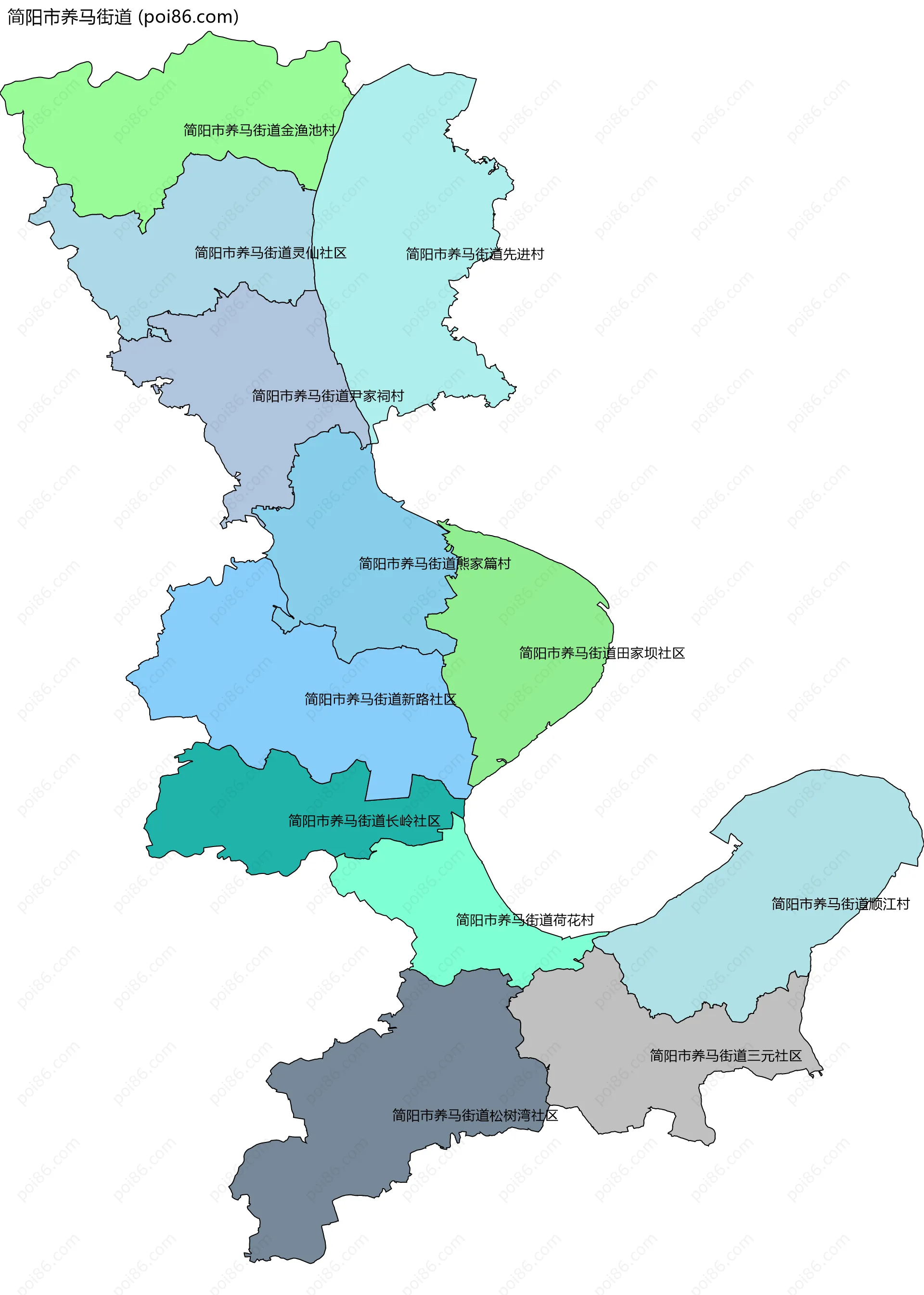 简阳市养马街道边界地图(五级行政区划)