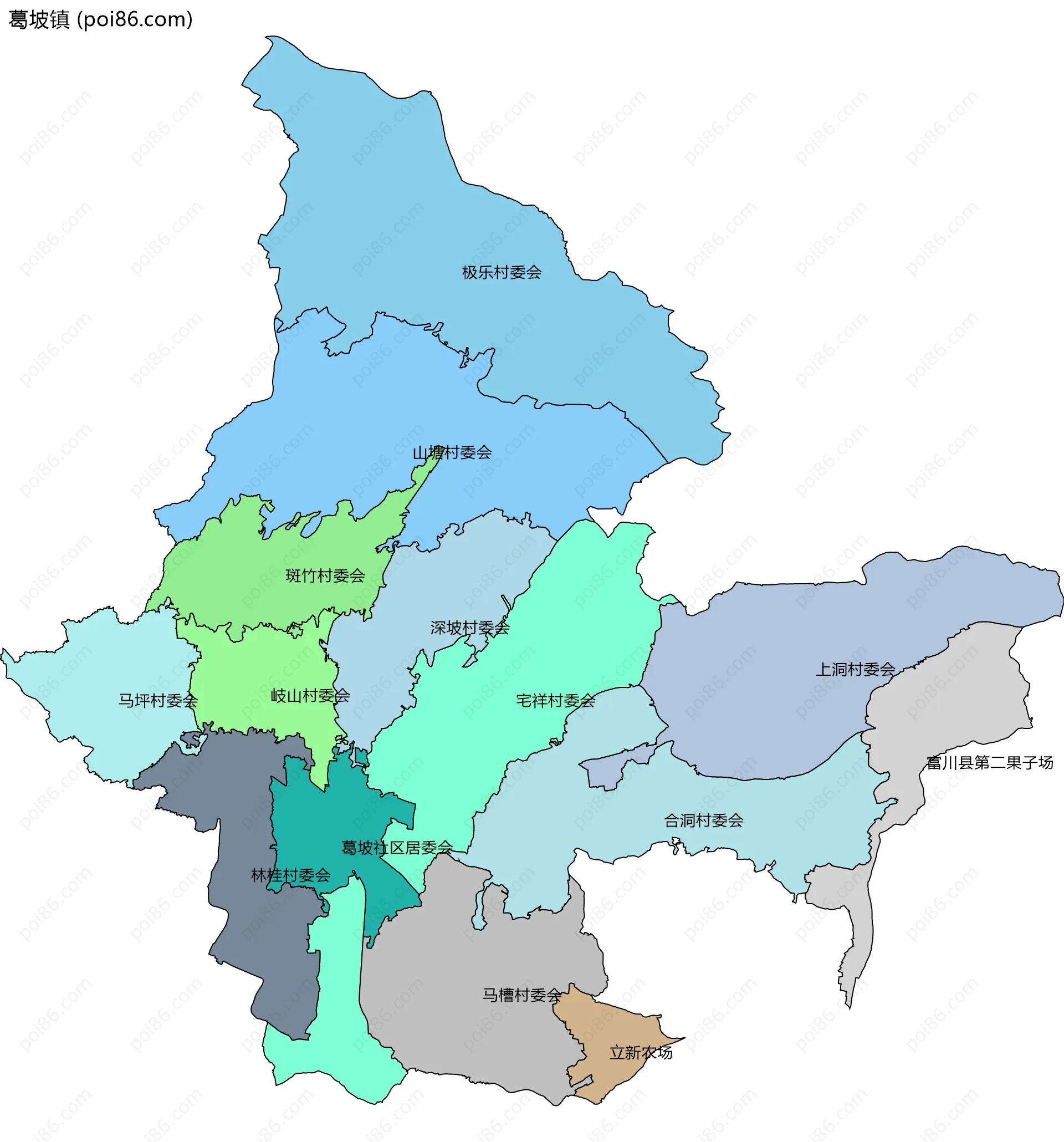 葛坡镇边界地图(五级行政区划)