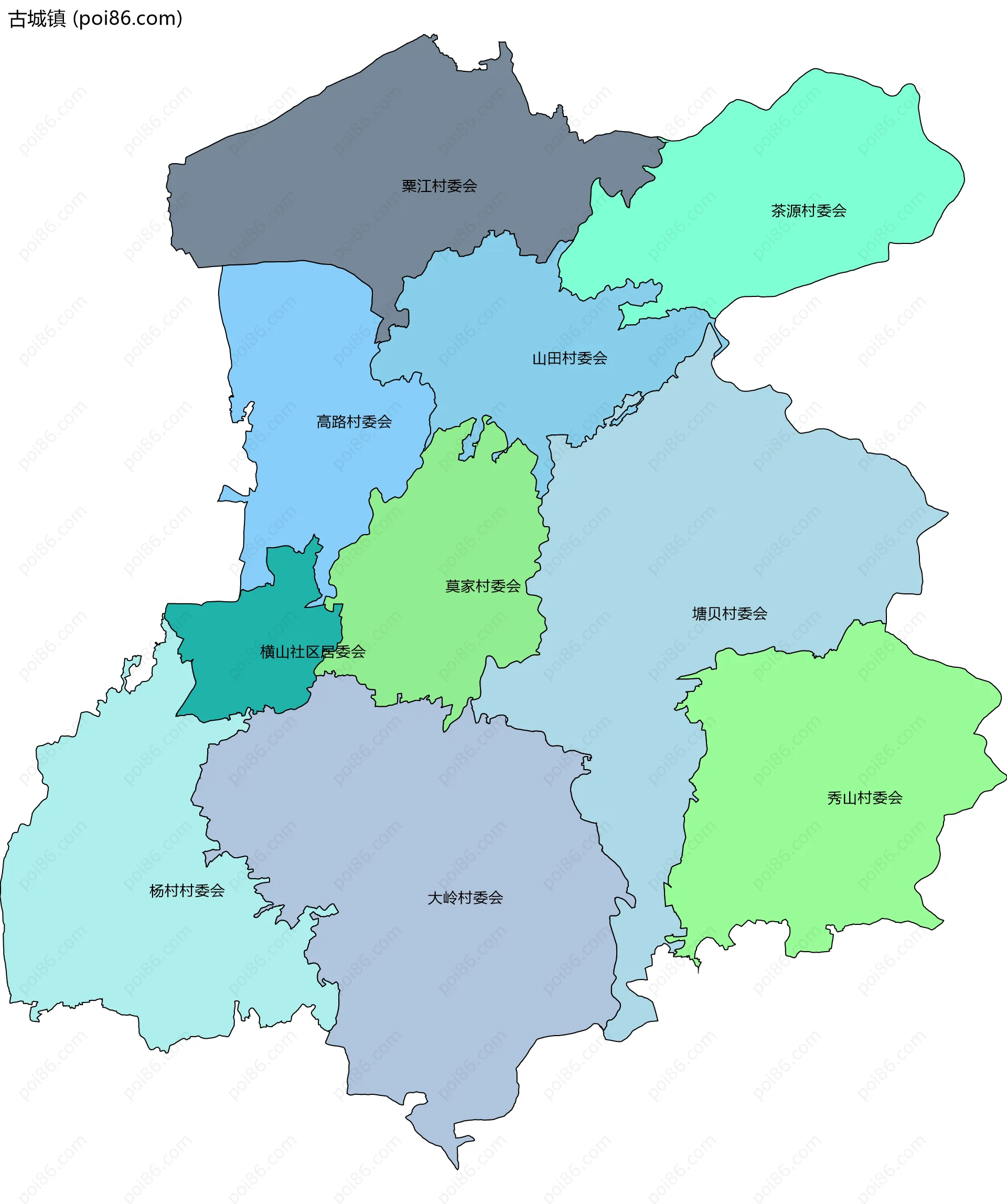 古城镇边界地图(五级行政区划)