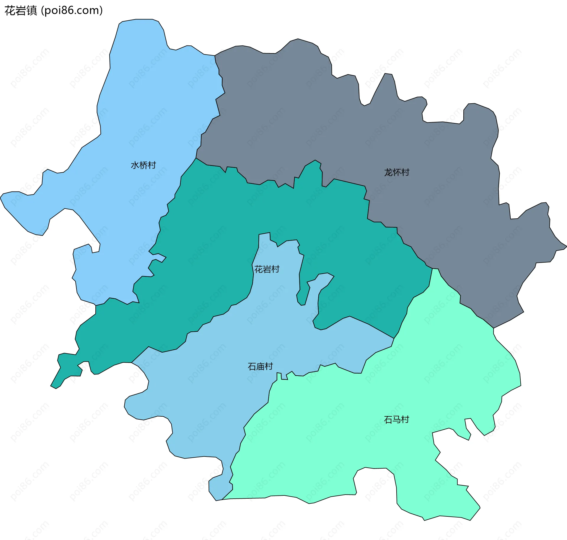 花岩镇边界地图(五级行政区划)
