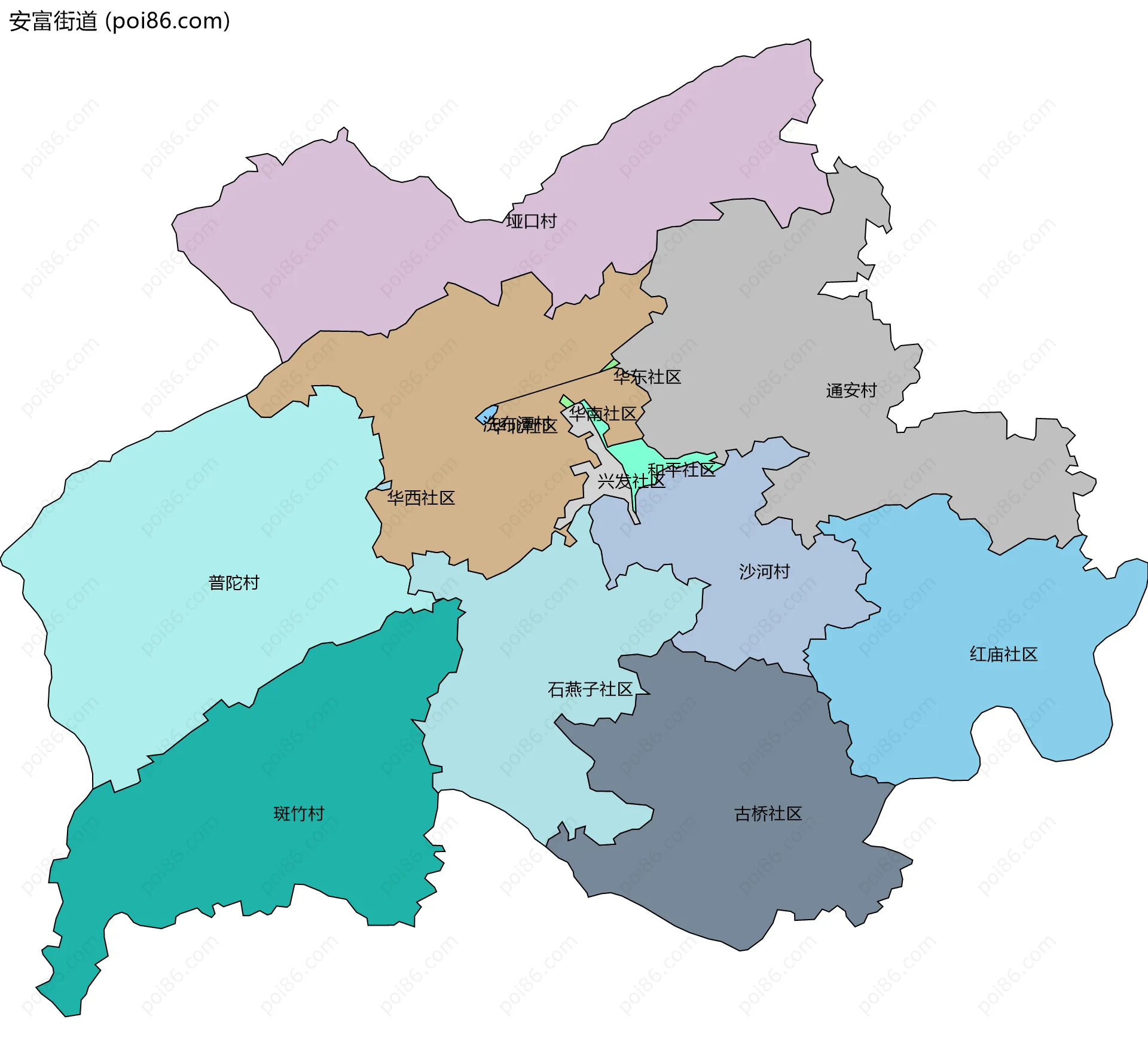 安富街道边界地图(五级行政区划)