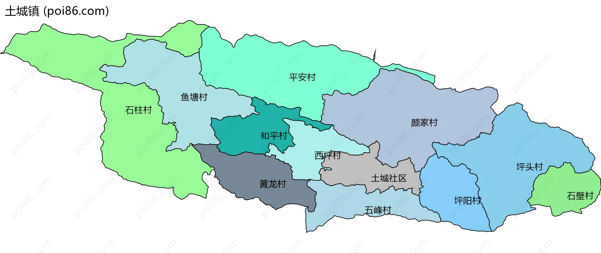 土城镇边界地图(五级行政区划)