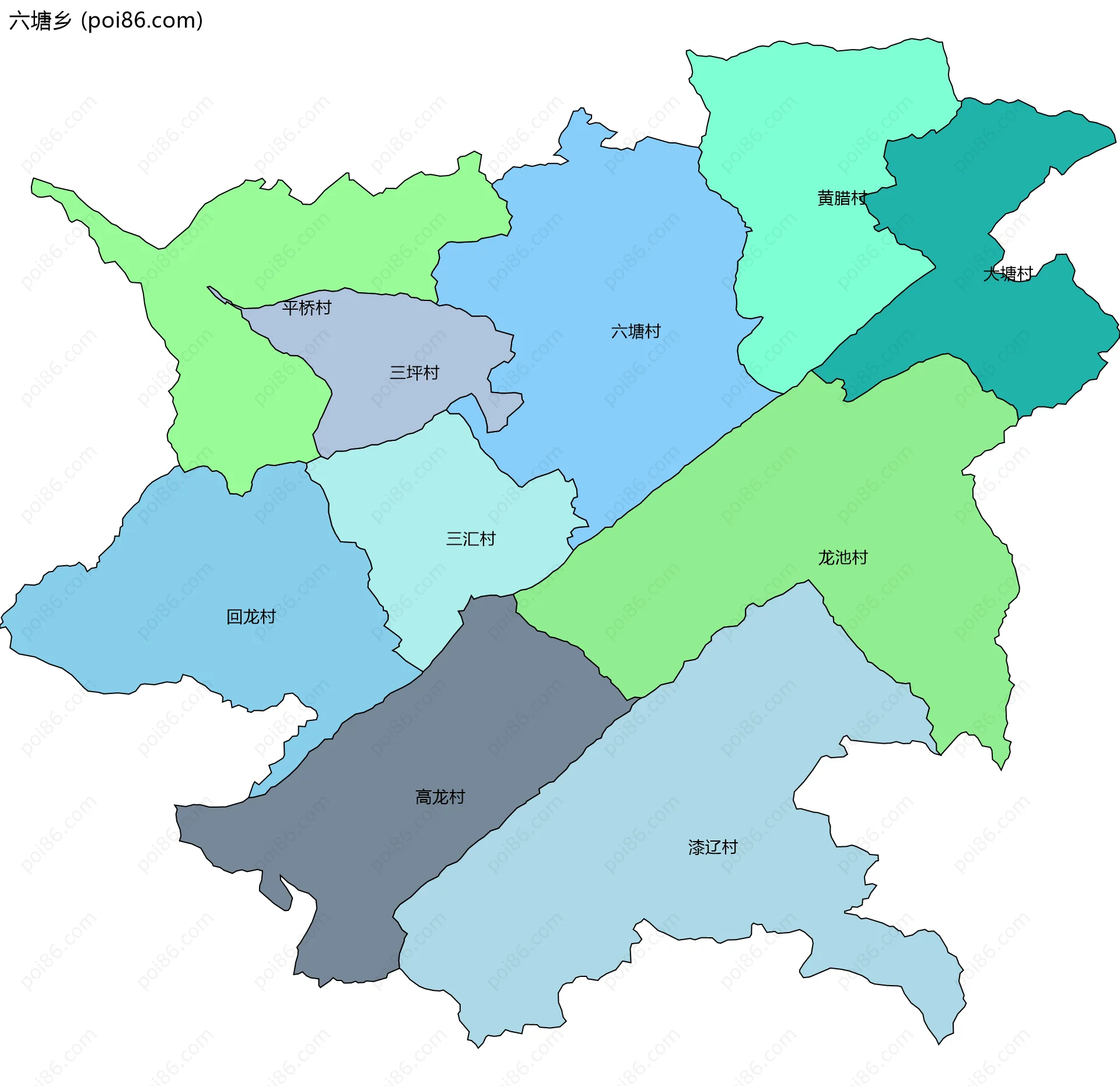 六塘乡边界地图(五级行政区划)