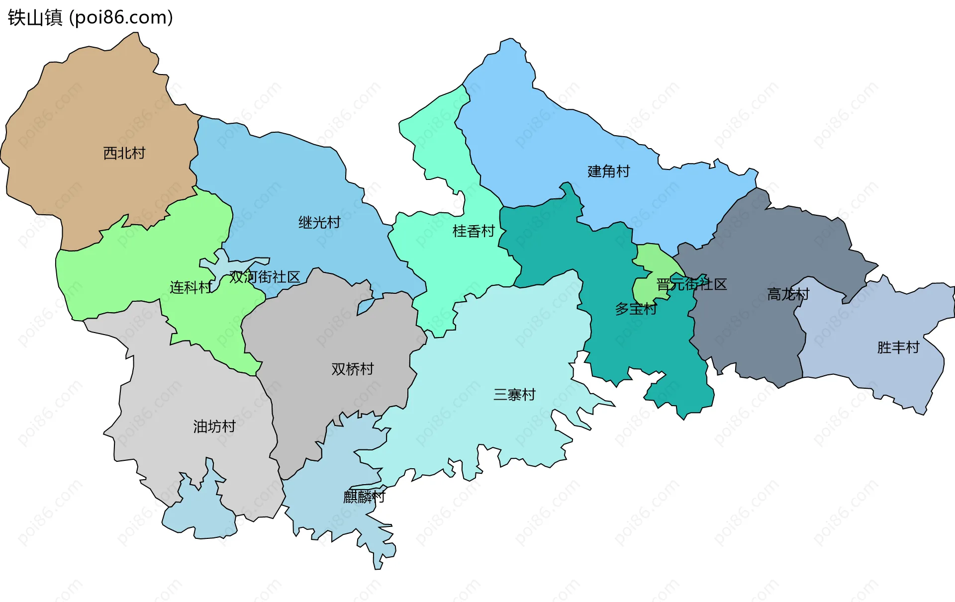 铁山镇边界地图(五级行政区划)