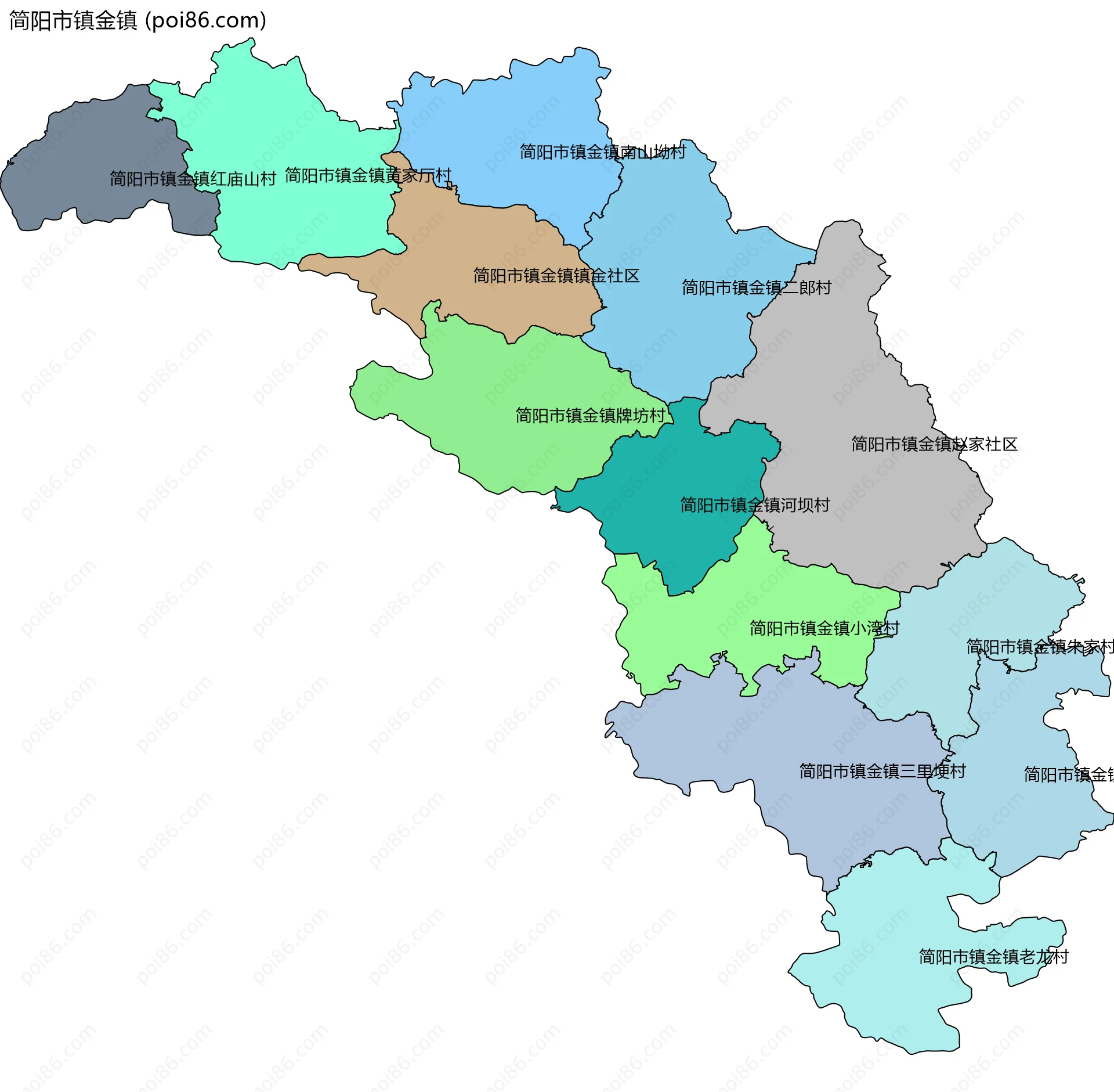 简阳市镇金镇边界地图(五级行政区划)