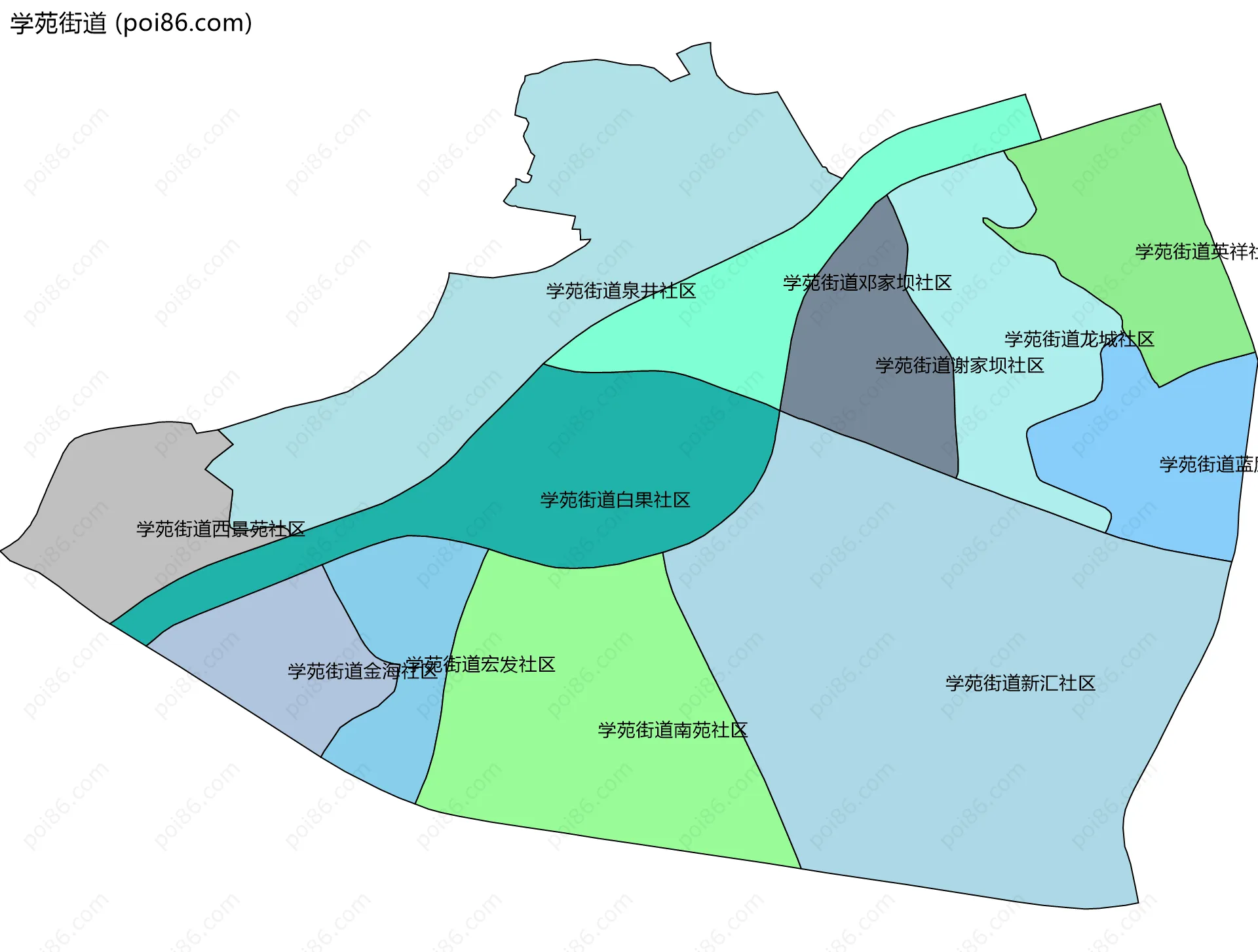 学苑街道边界地图(五级行政区划)