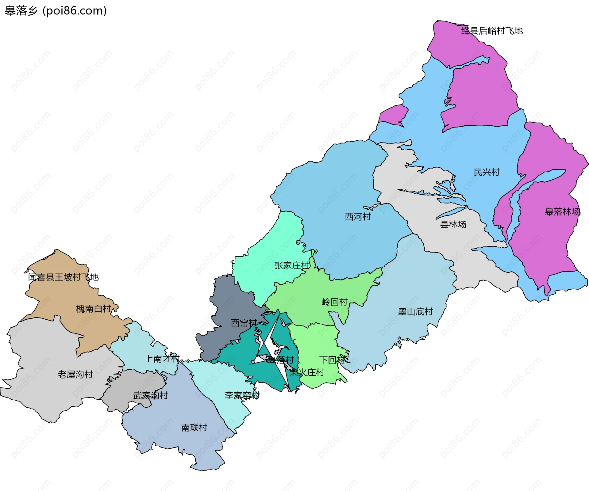 皋落乡边界地图(五级行政区划)