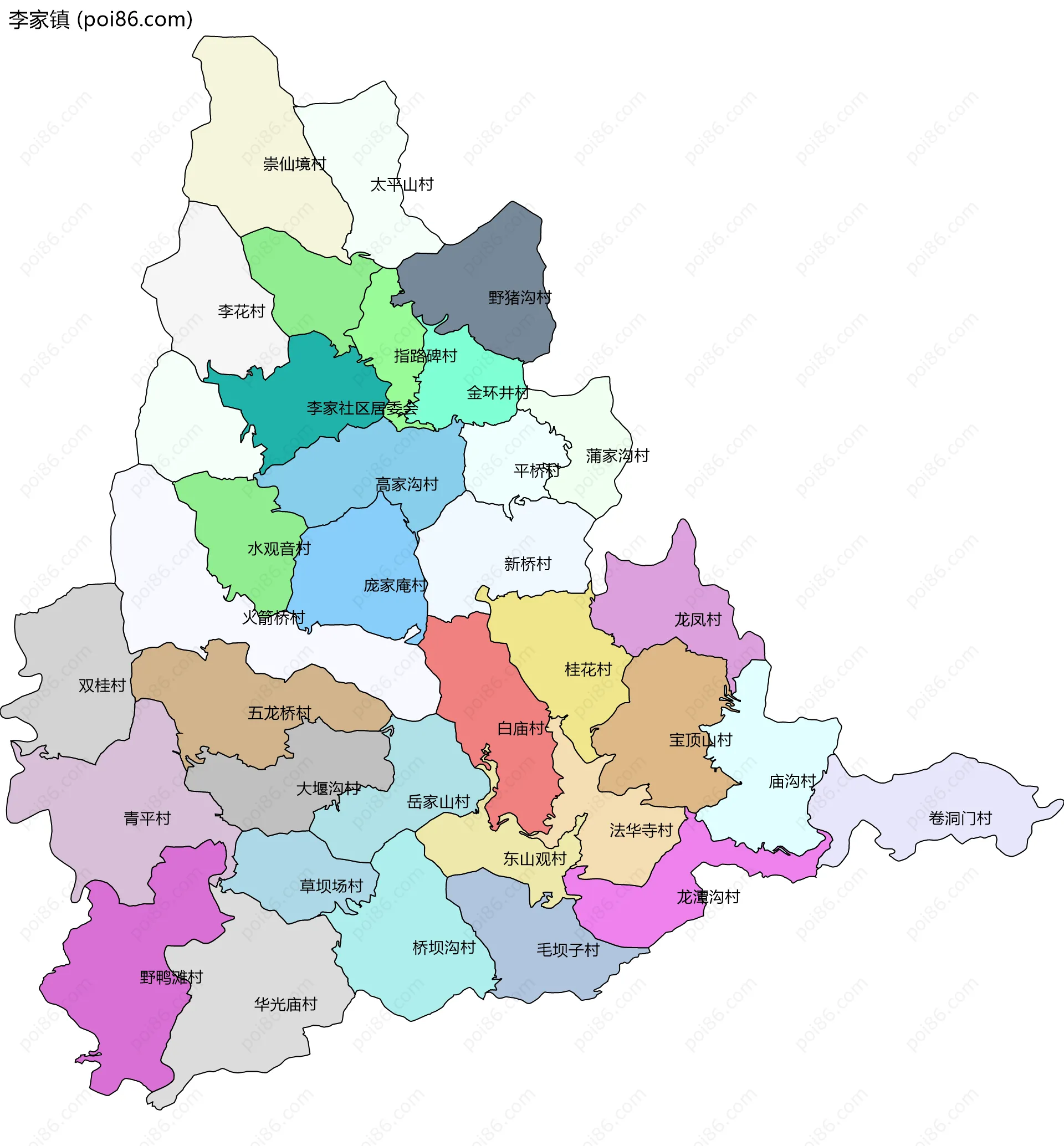 李家镇边界地图(五级行政区划)