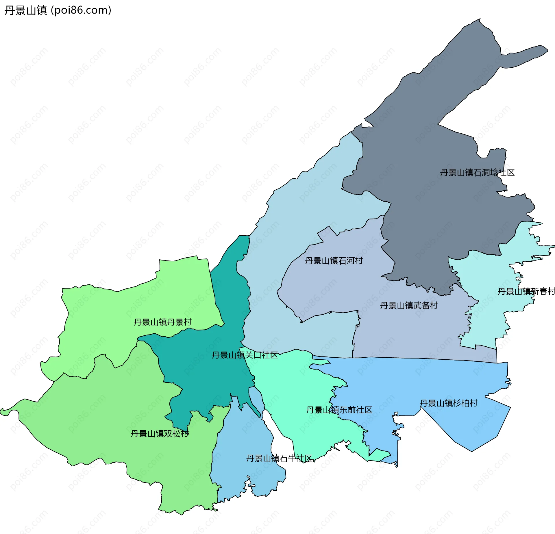 丹景山镇边界地图(五级行政区划)