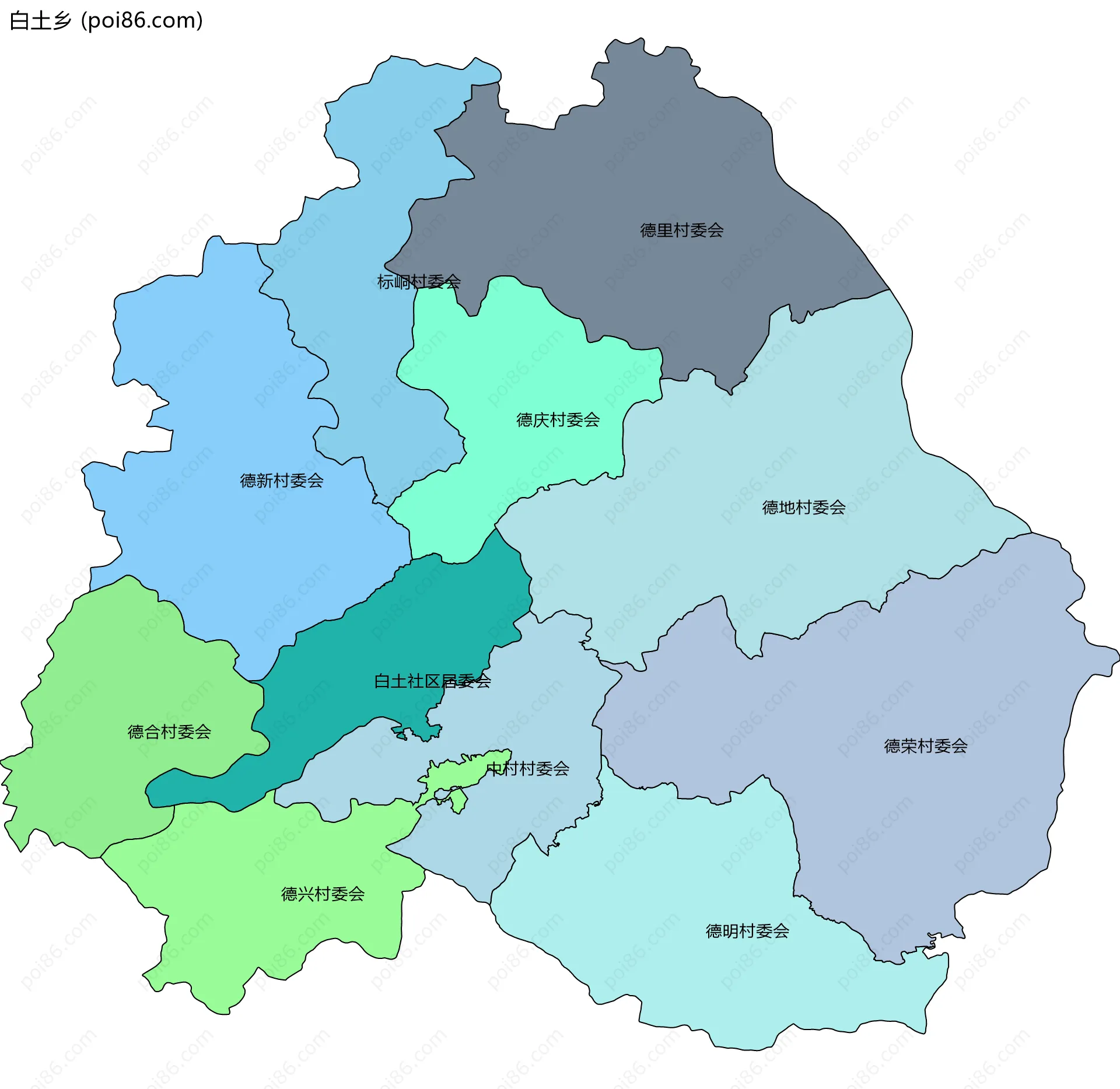 白土乡边界地图(五级行政区划)