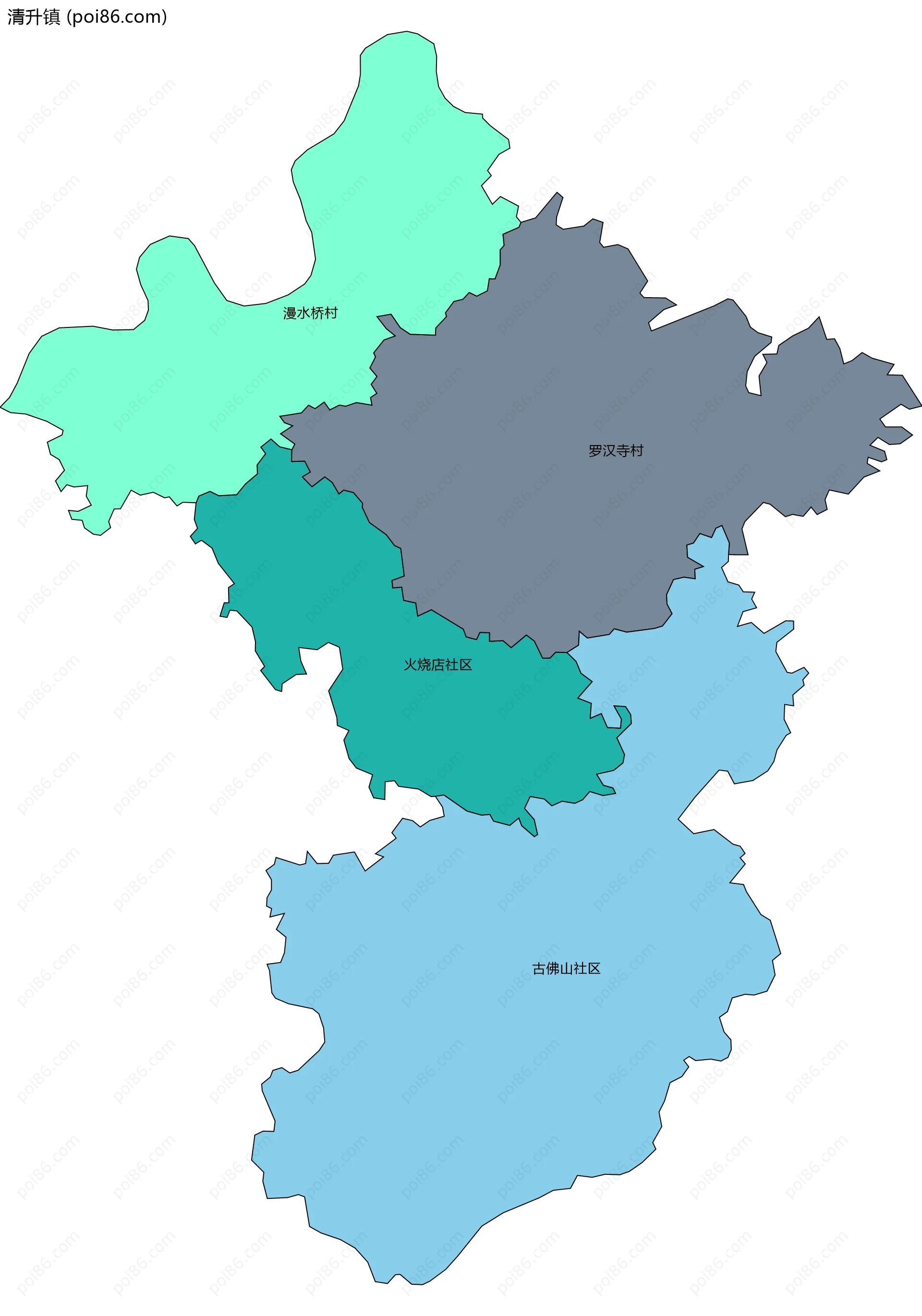 清升镇边界地图(五级行政区划)