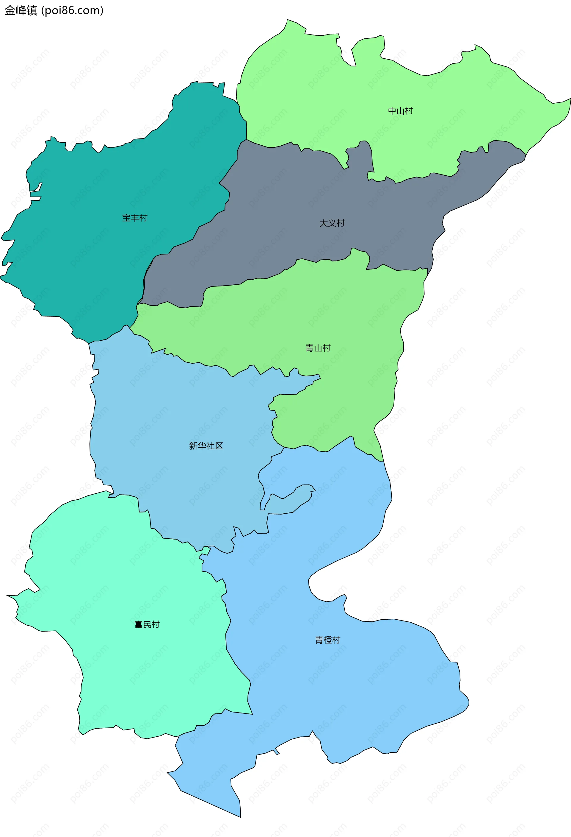 金峰镇边界地图(五级行政区划)