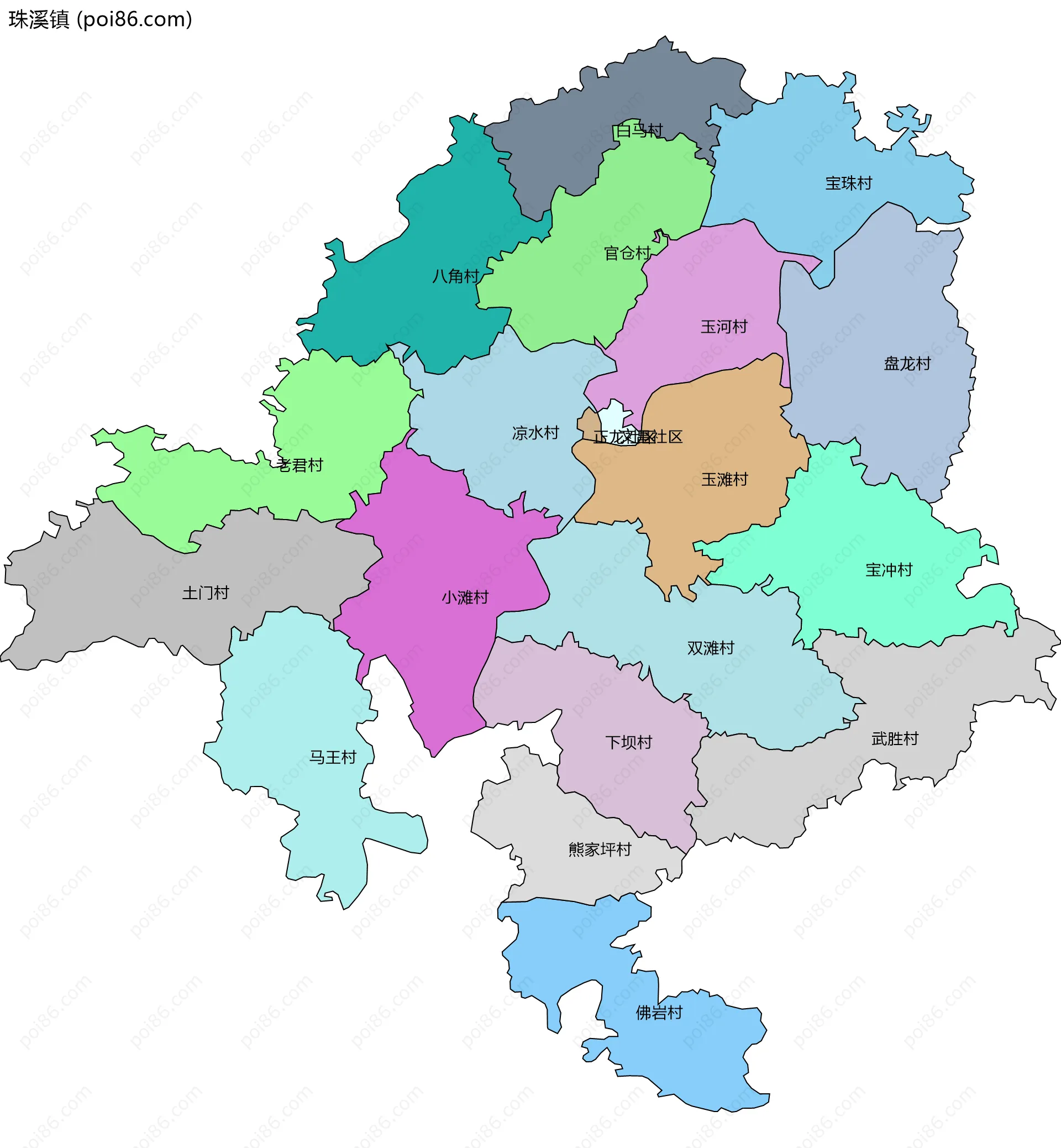 珠溪镇边界地图(五级行政区划)