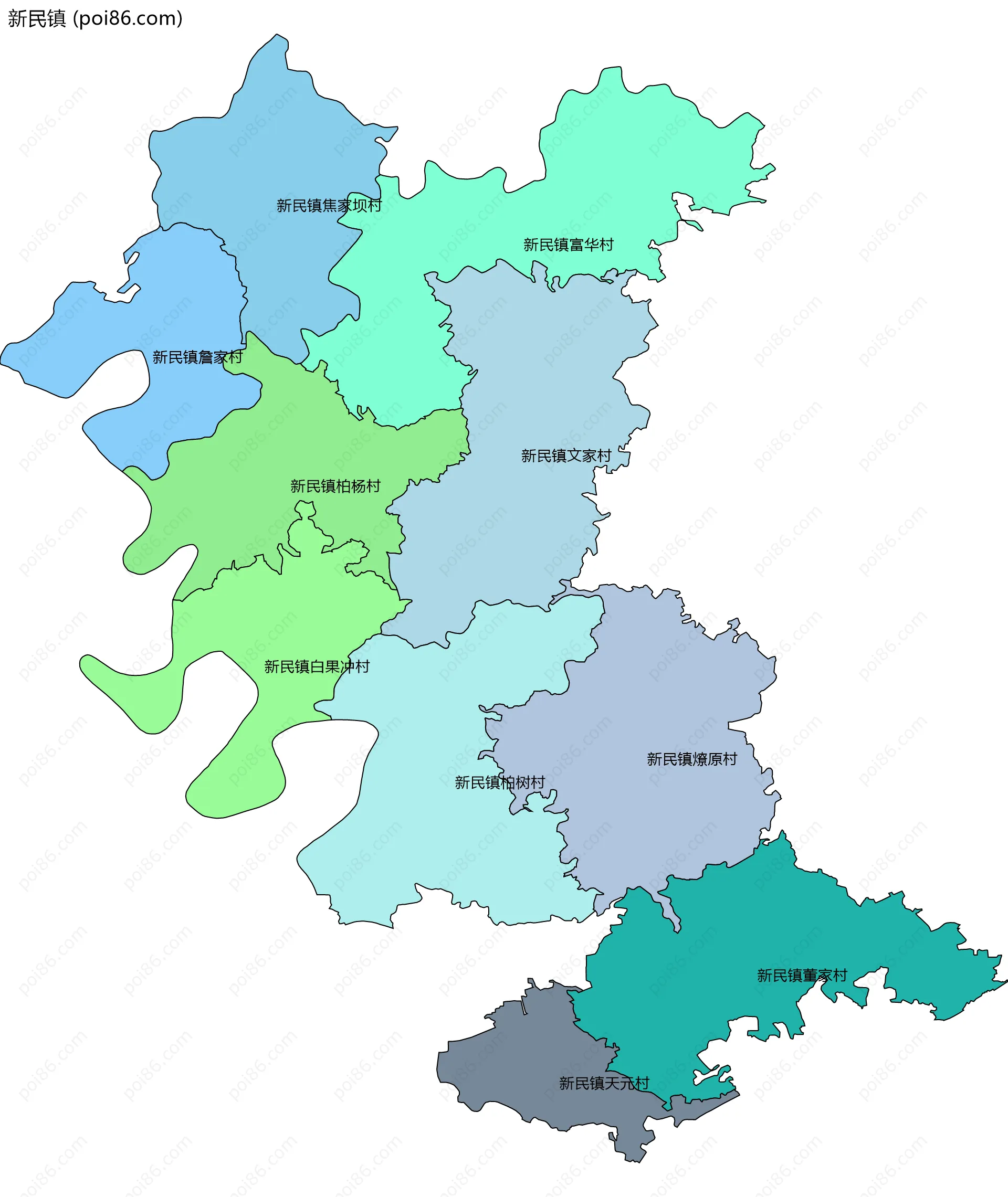 新民镇边界地图(五级行政区划)