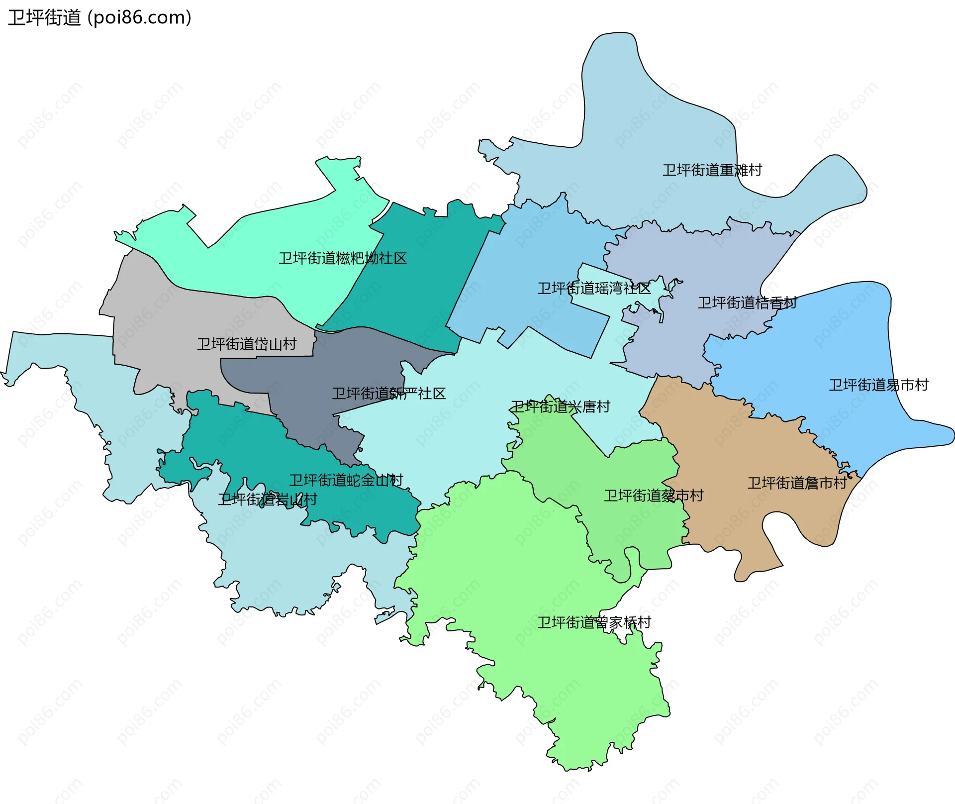 卫坪街道边界地图(五级行政区划)