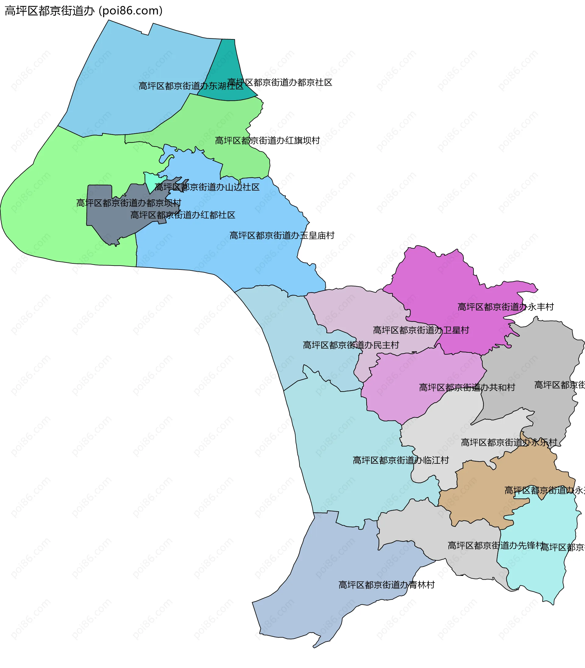 高坪区都京街道办边界地图(五级行政区划)