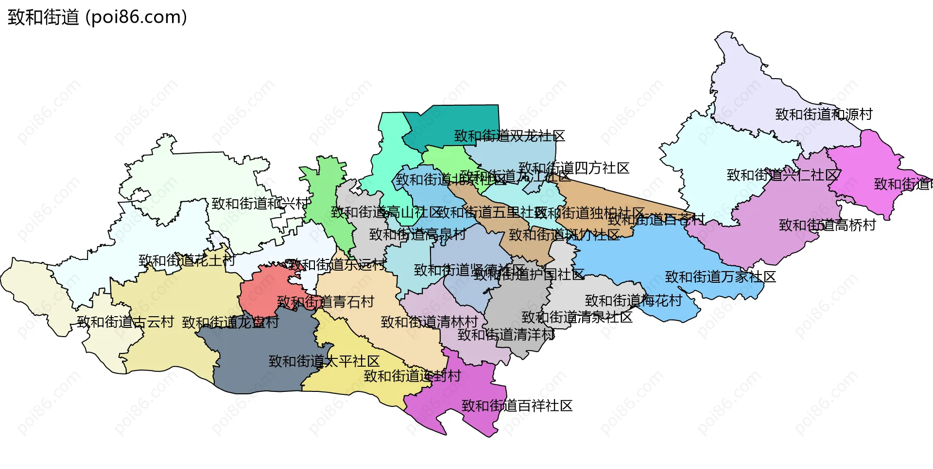 致和街道边界地图(五级行政区划)