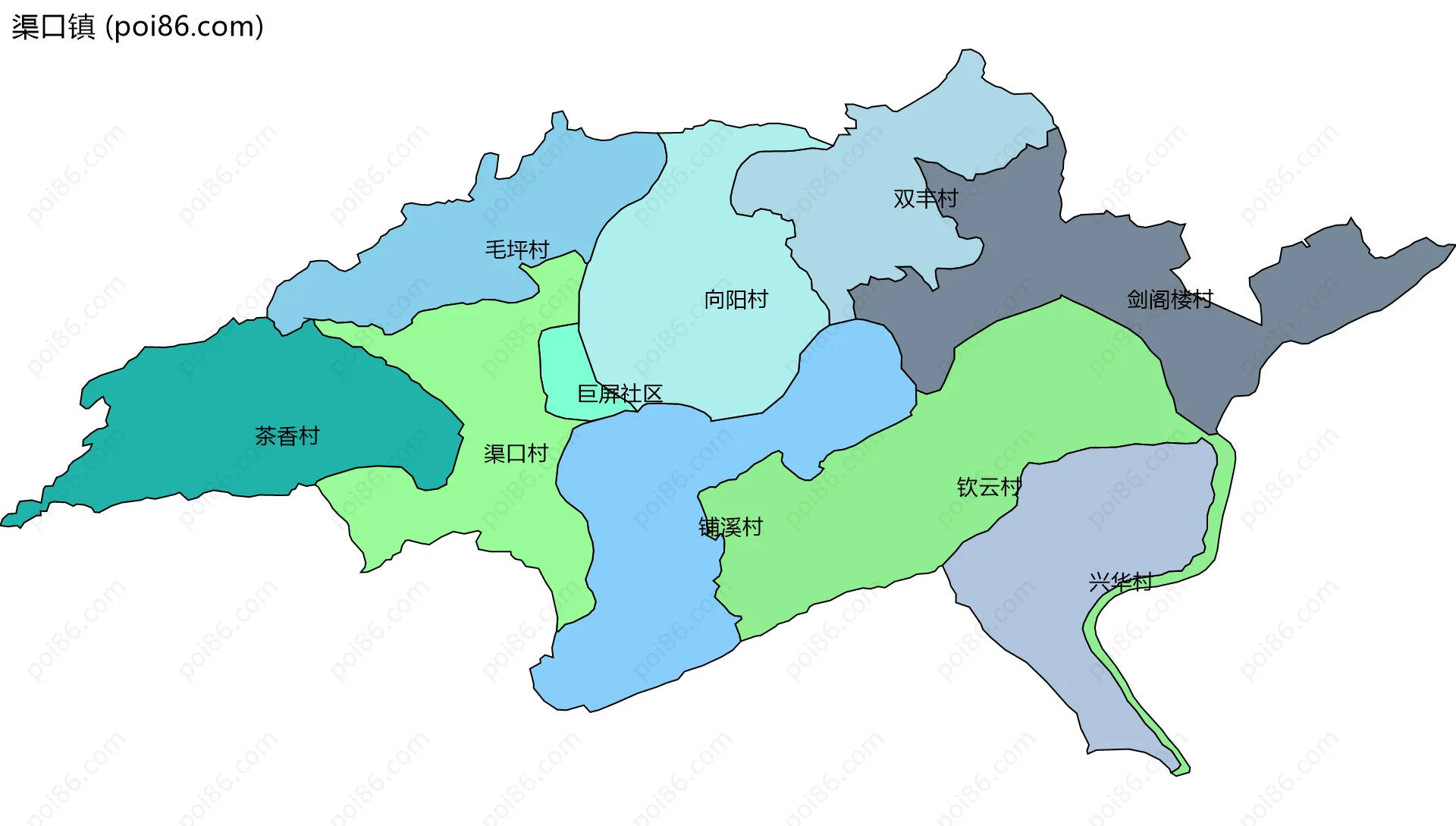 渠口镇边界地图(五级行政区划)
