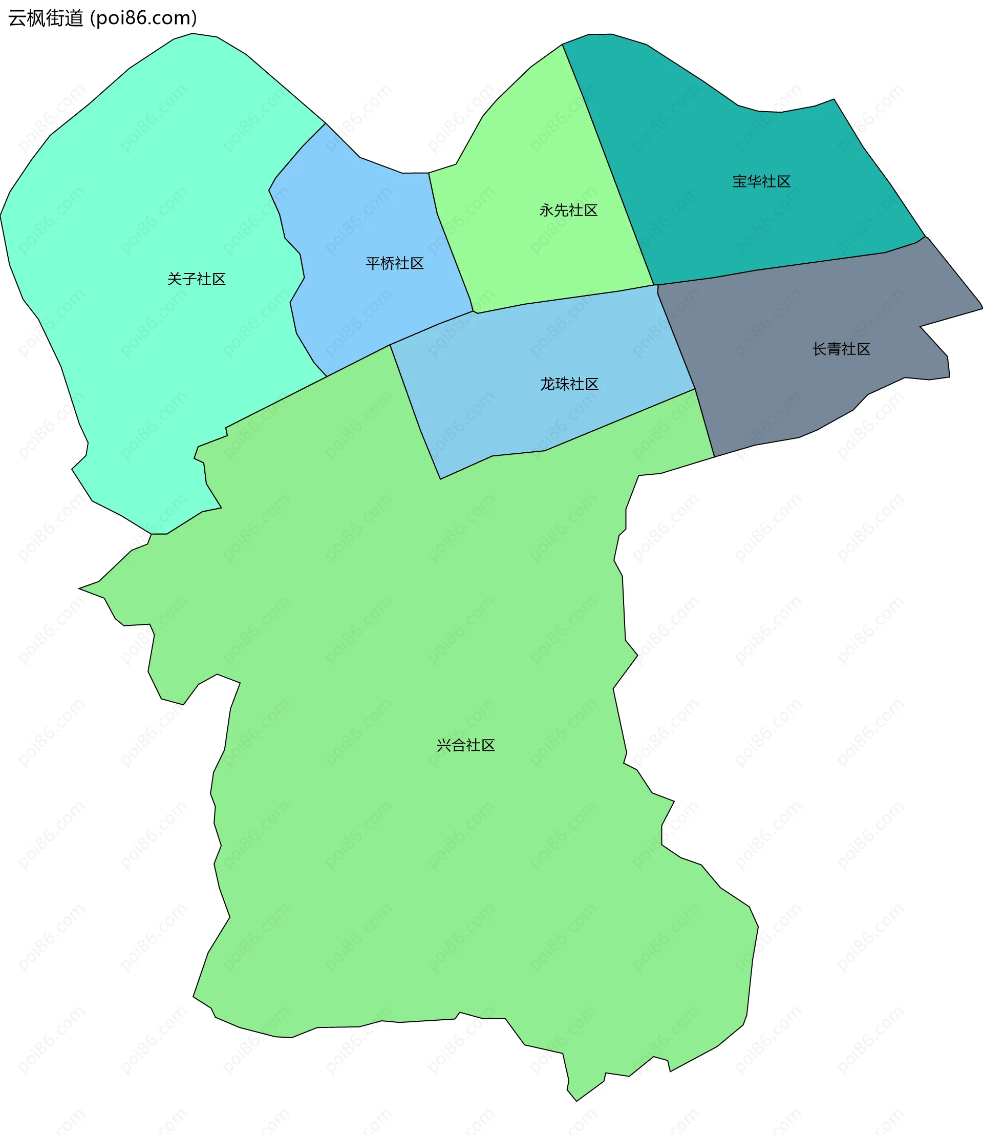 云枫街道边界地图(五级行政区划)