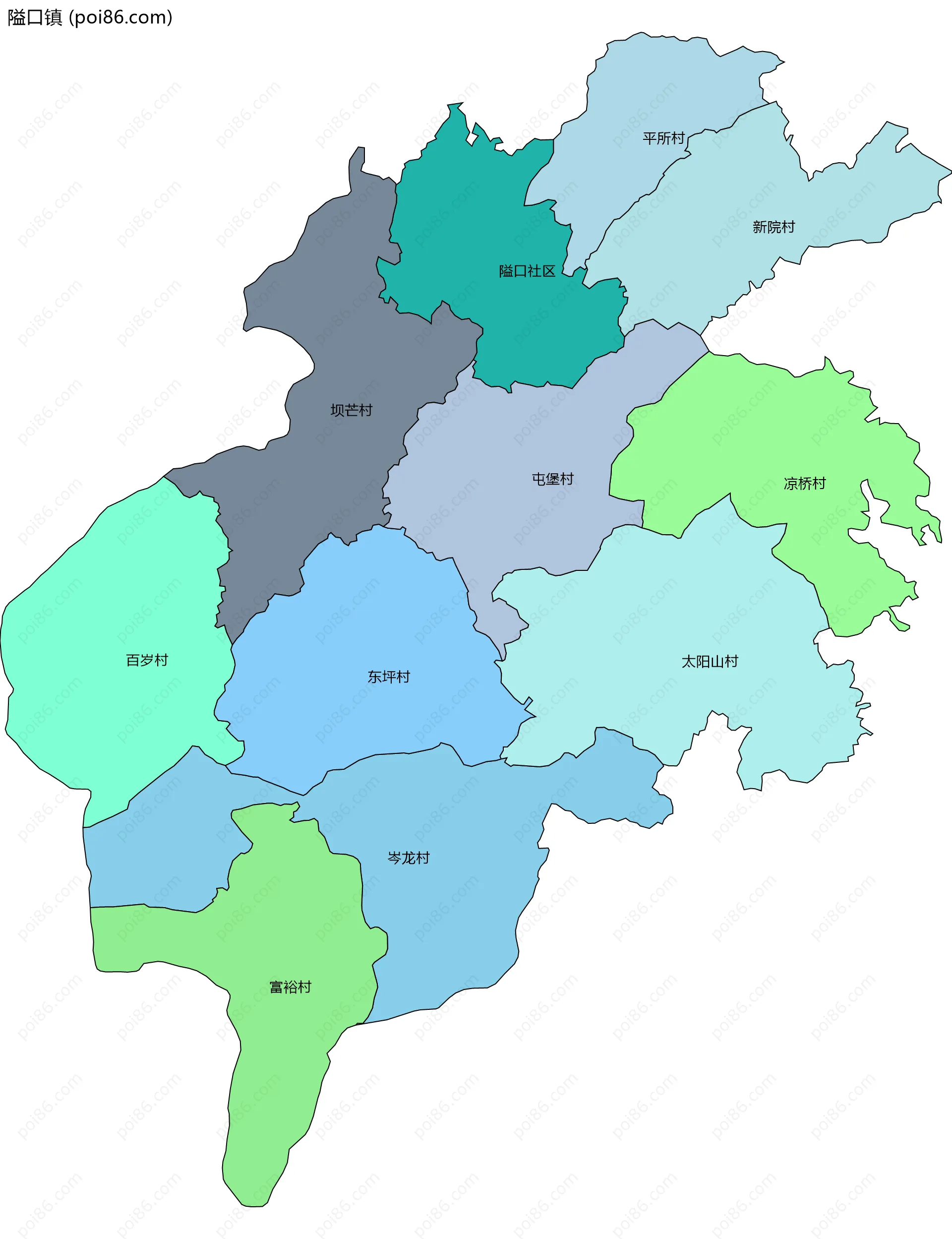 隘口镇边界地图(五级行政区划)