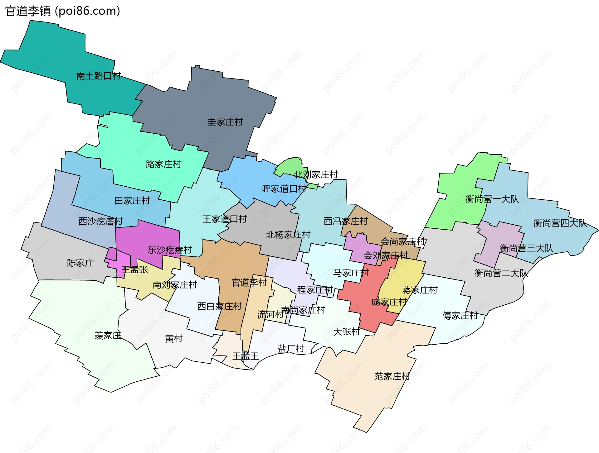 官道李镇边界地图(五级行政区划)