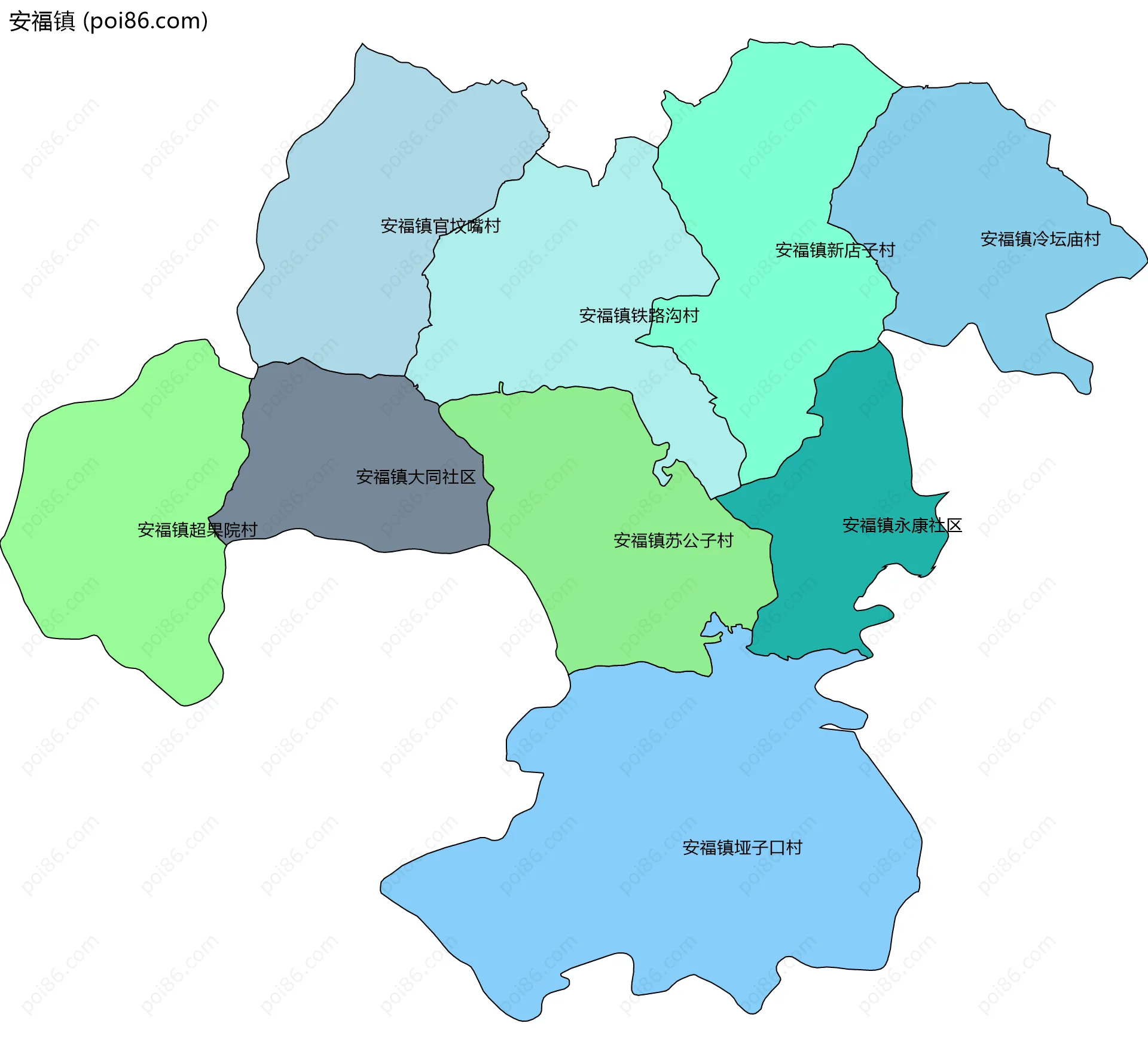 安福镇边界地图(五级行政区划)