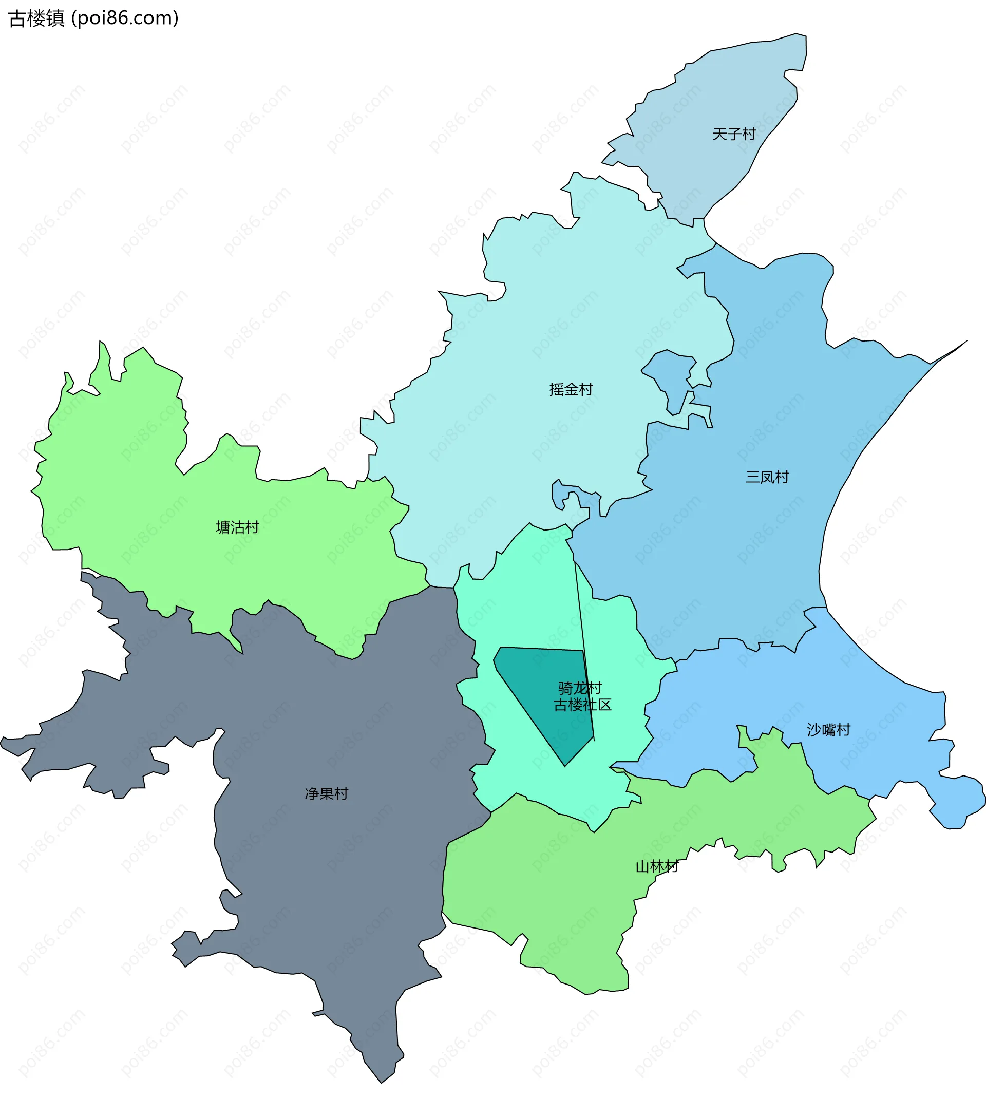 古楼镇边界地图(五级行政区划)