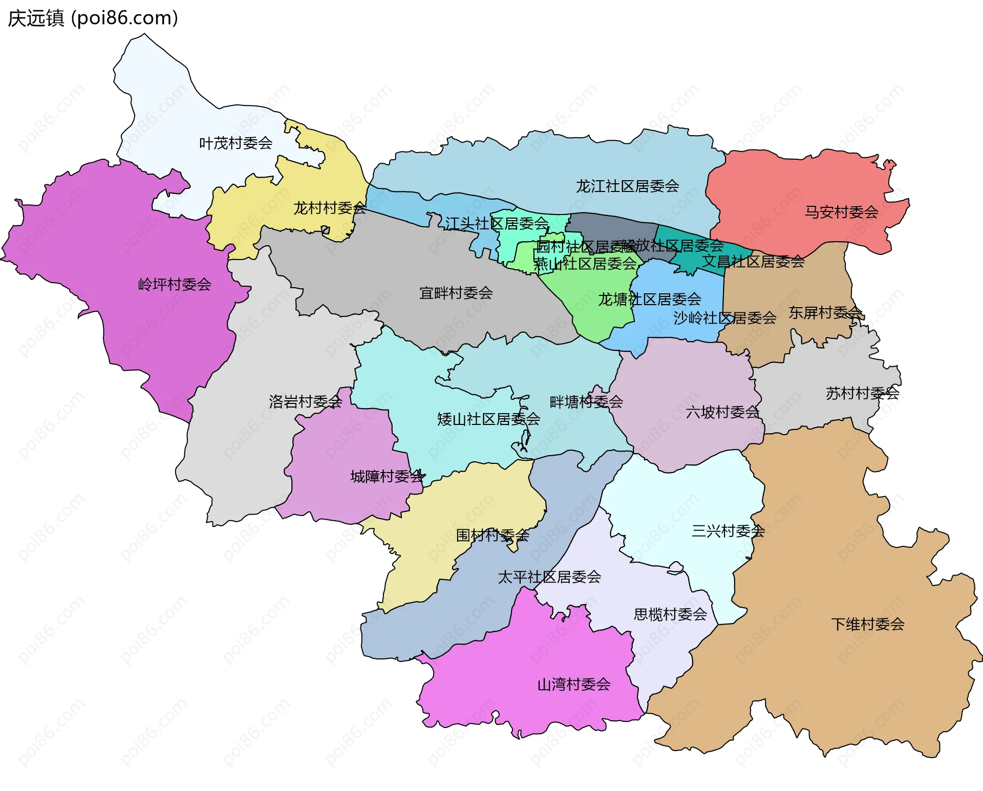 庆远镇边界地图(五级行政区划)