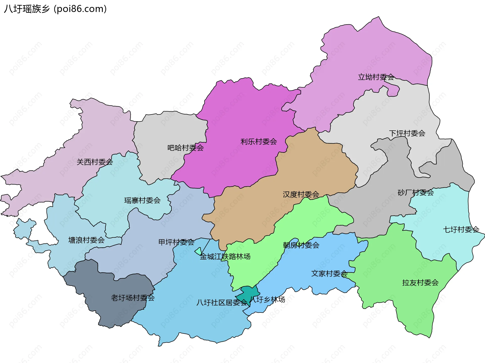 八圩瑶族乡边界地图(五级行政区划)