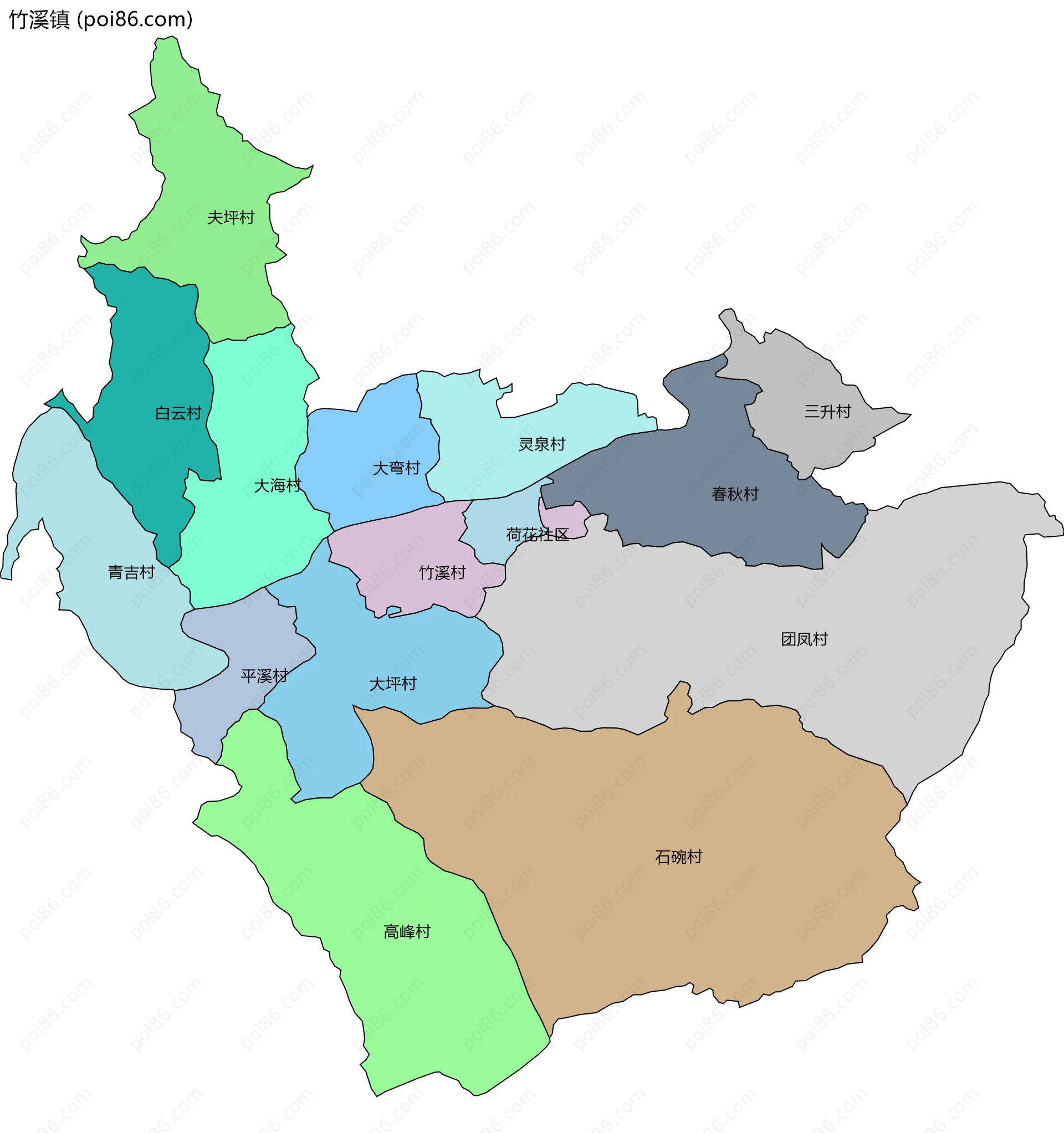 竹溪镇边界地图(五级行政区划)