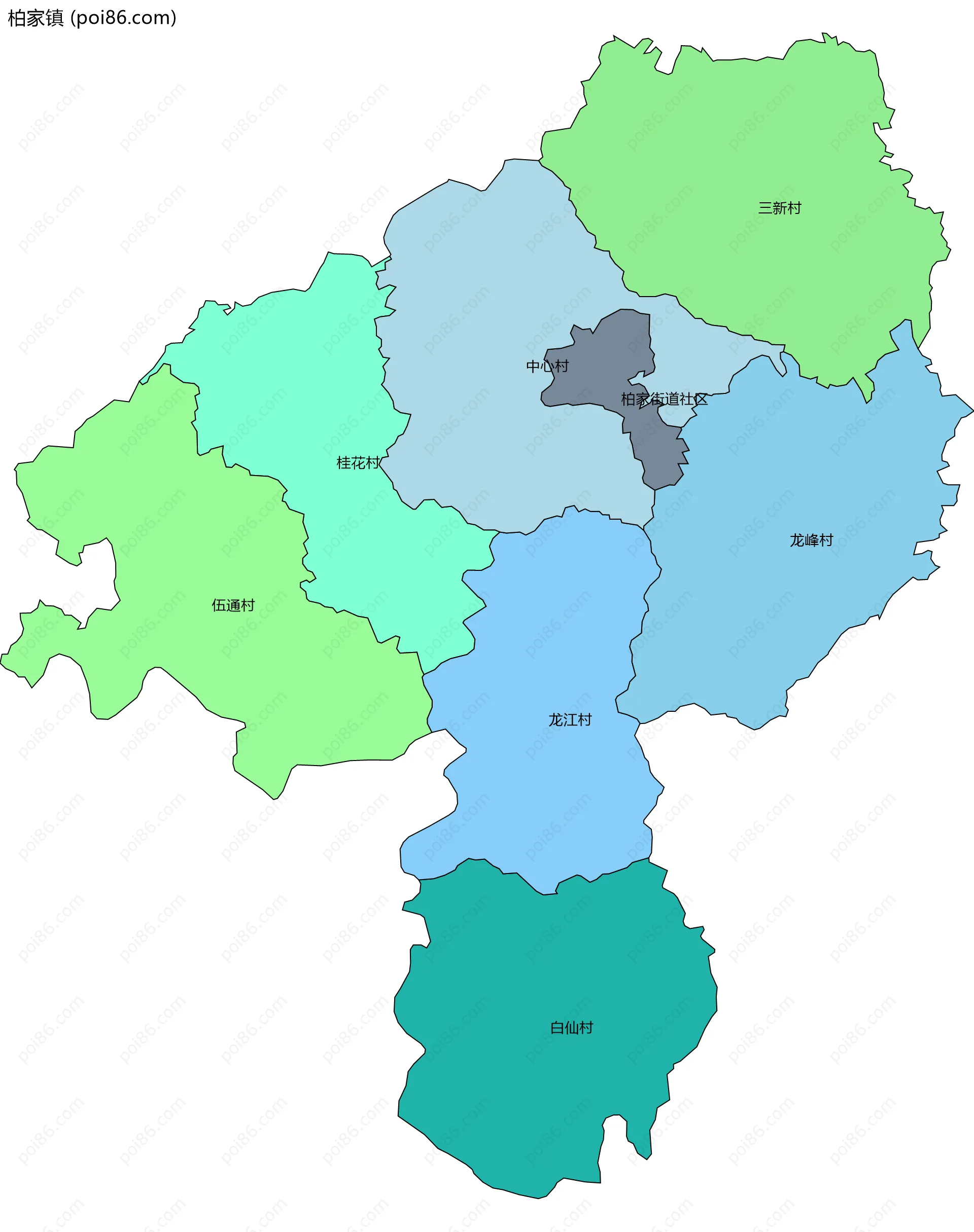 柏家镇边界地图(五级行政区划)