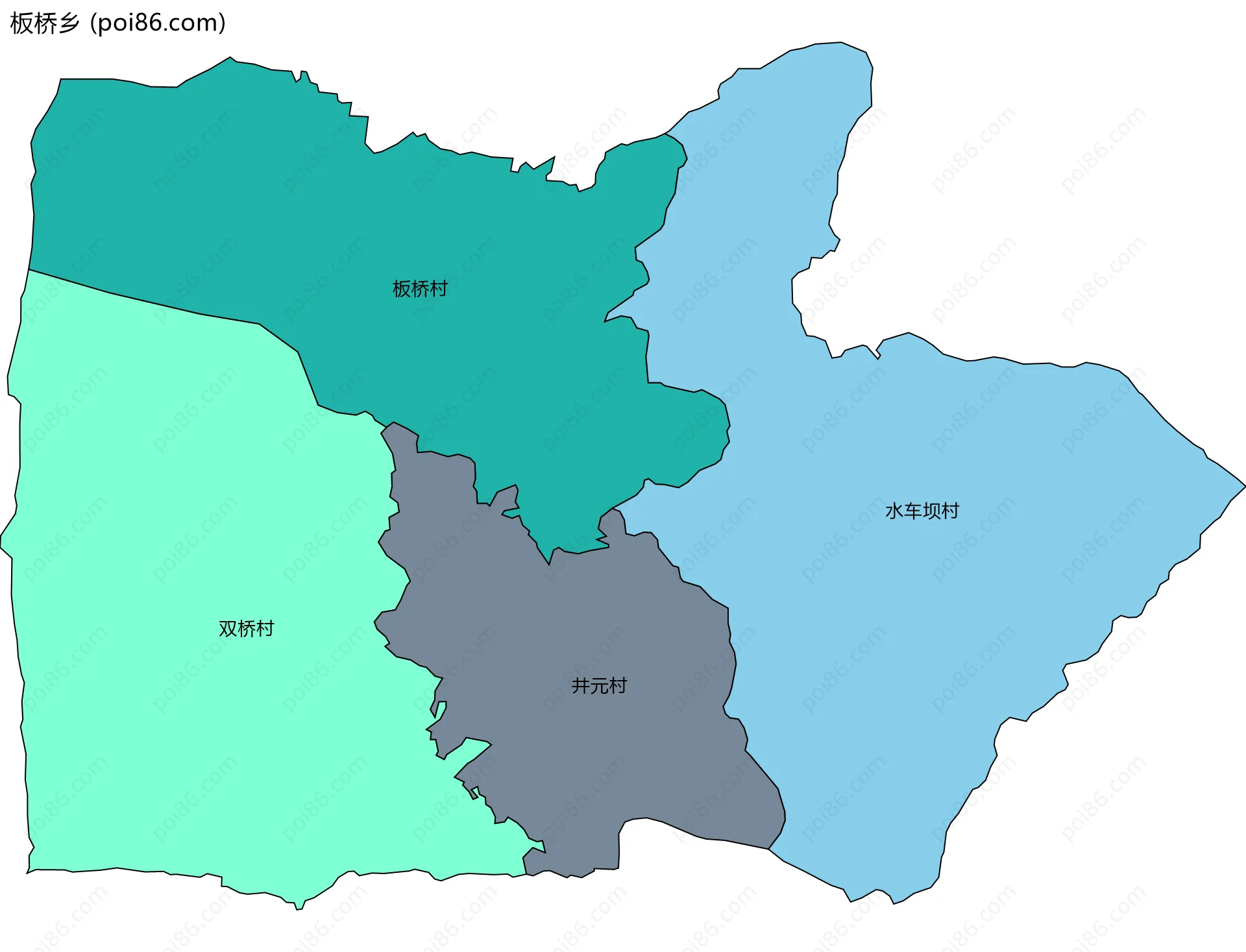 板桥乡边界地图(五级行政区划)