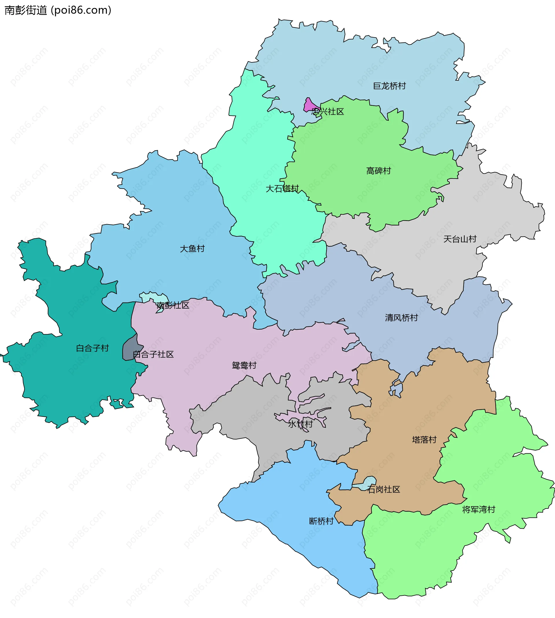 南彭街道边界地图(五级行政区划)