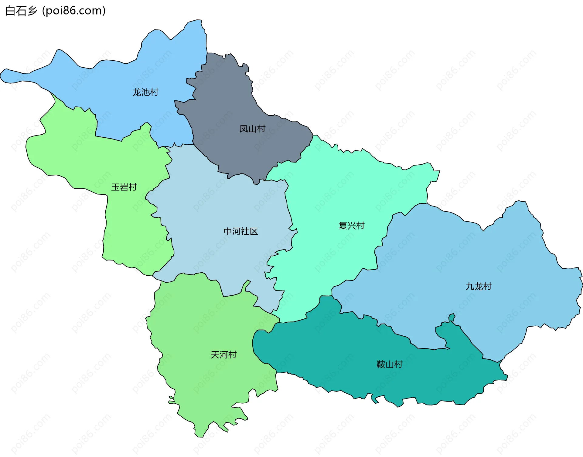 白石乡边界地图(五级行政区划)
