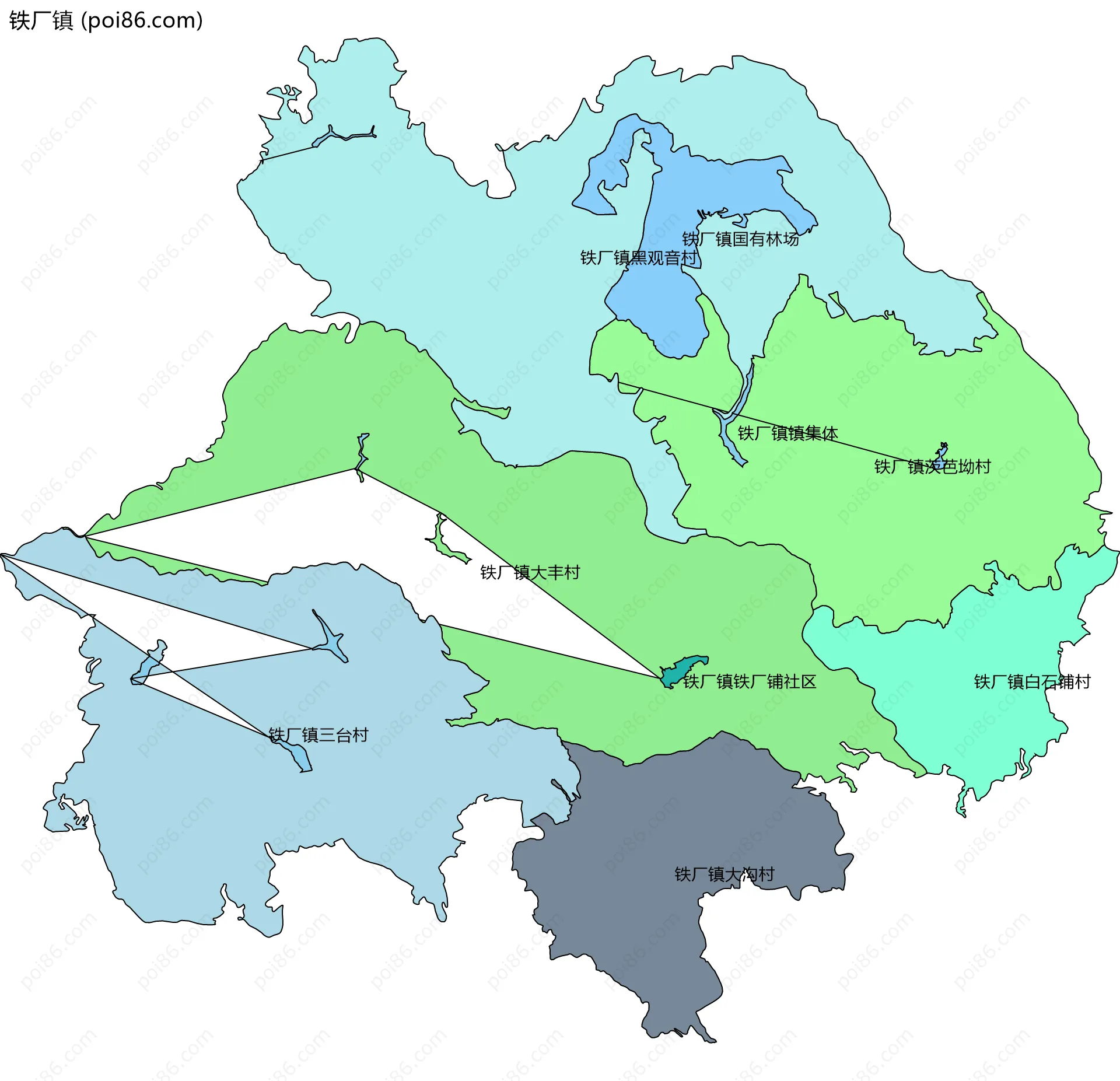 铁厂镇边界地图(五级行政区划)