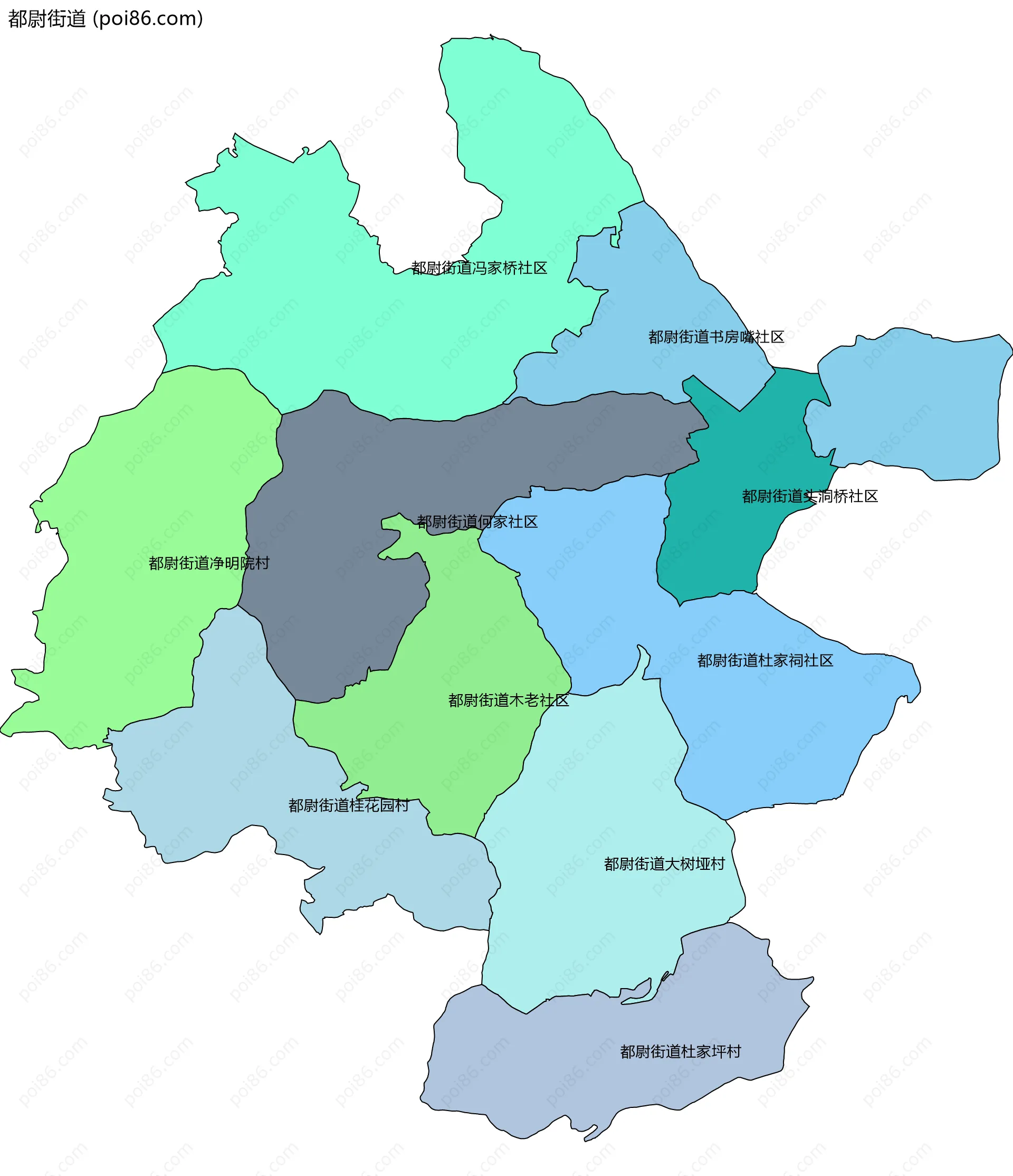 都尉街道边界地图(五级行政区划)