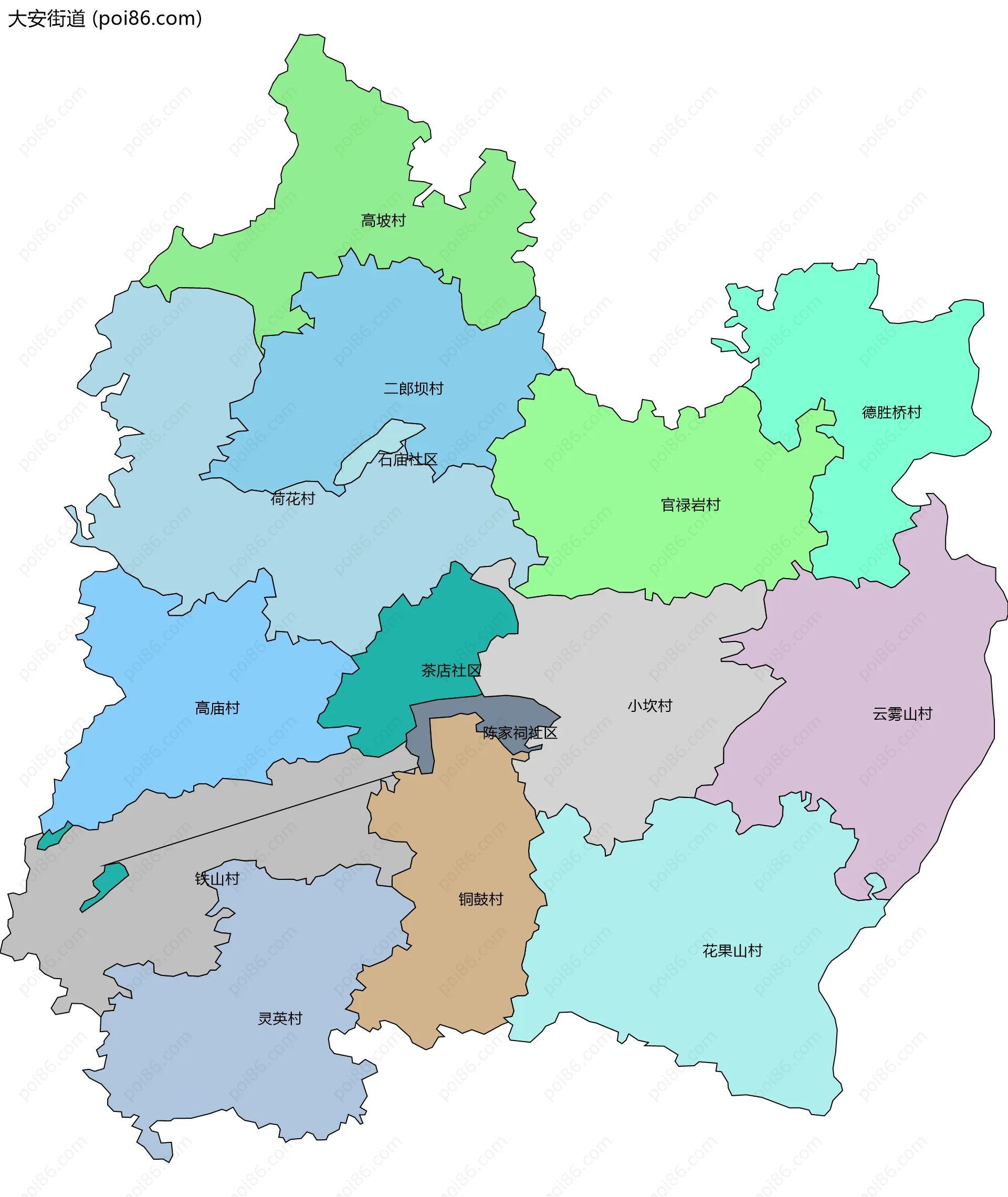 大安街道边界地图(五级行政区划)