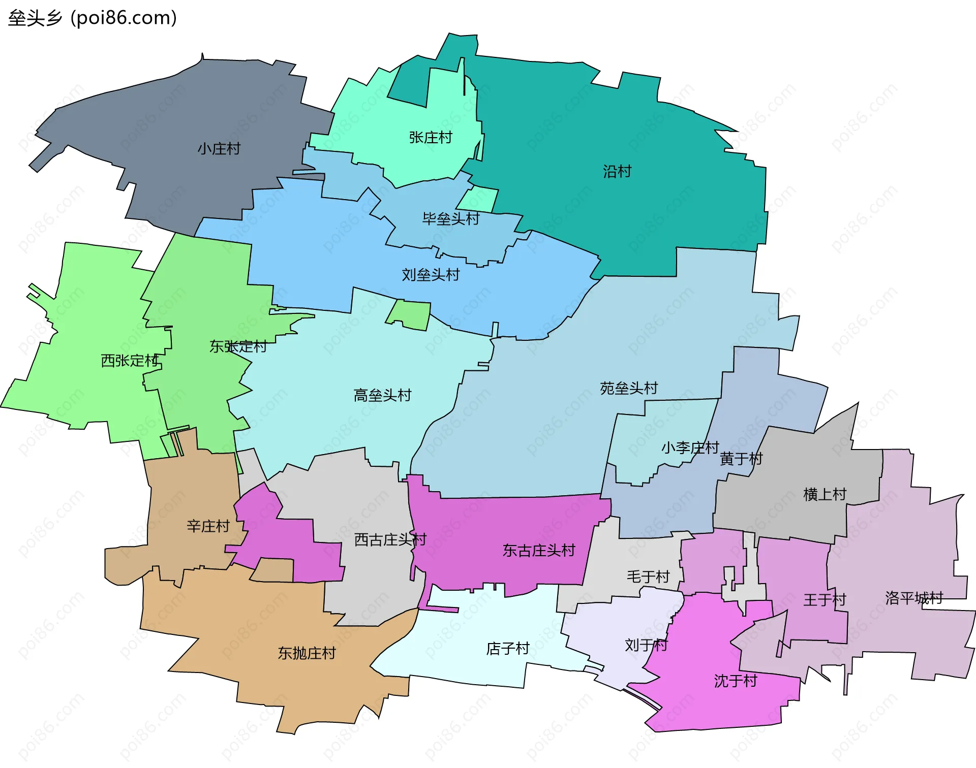 垒头乡边界地图(五级行政区划)