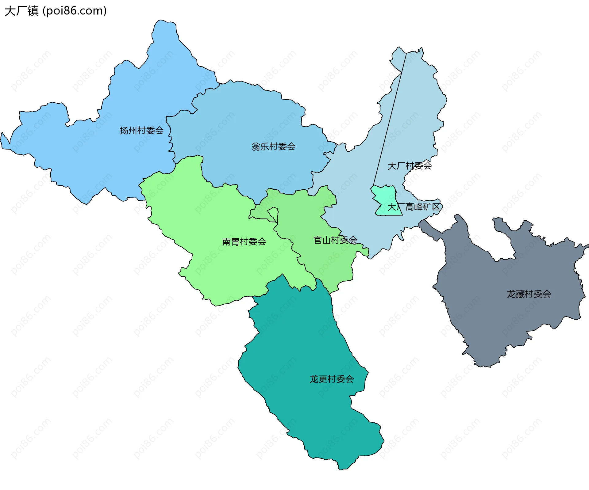 大厂镇边界地图(五级行政区划)