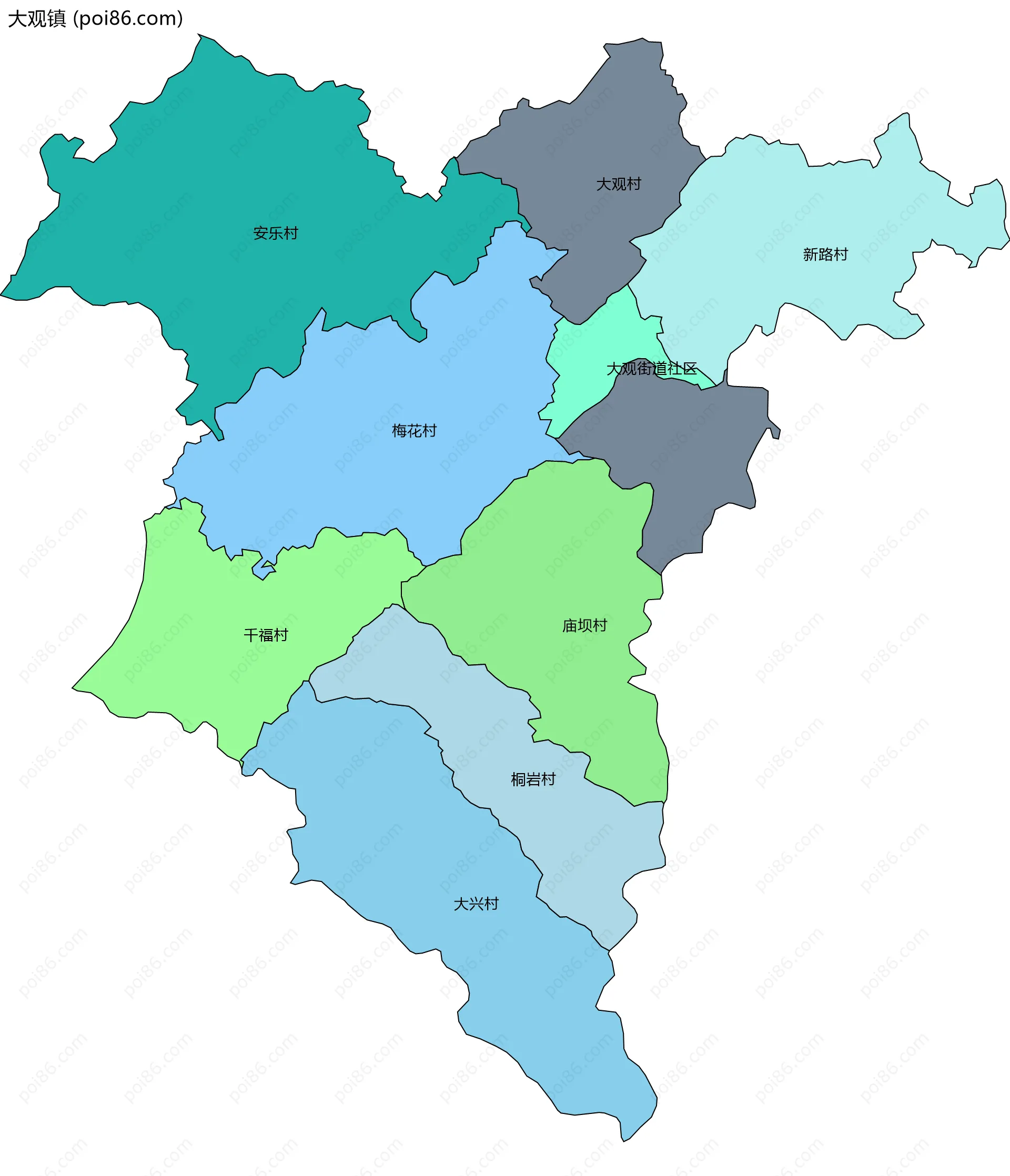 大观镇边界地图(五级行政区划)